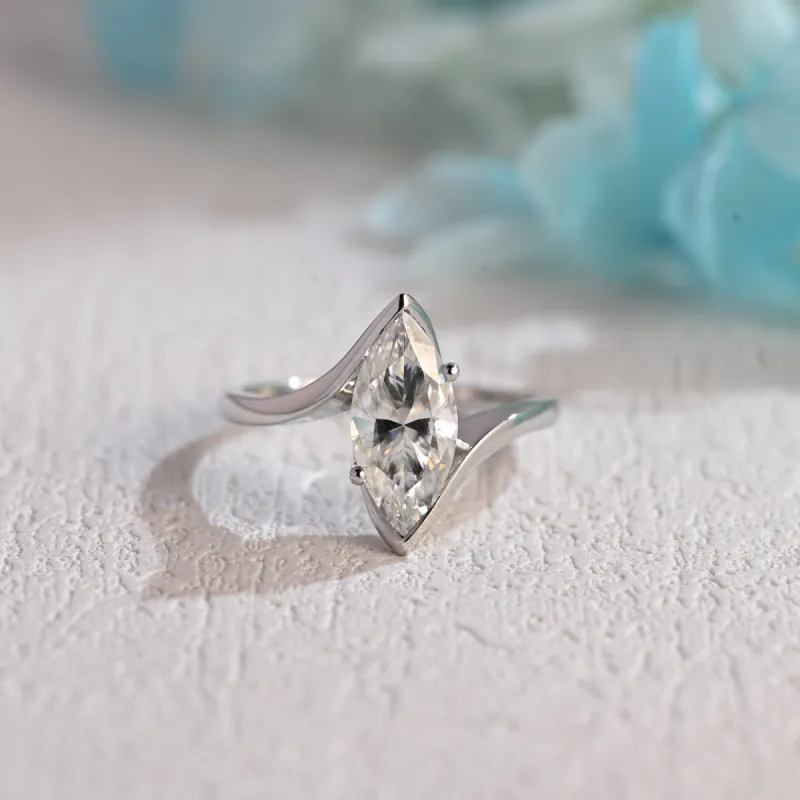Solid Gold Unique Bypass Marquise Cut Moissanite Engagement Ring sold by Causyou