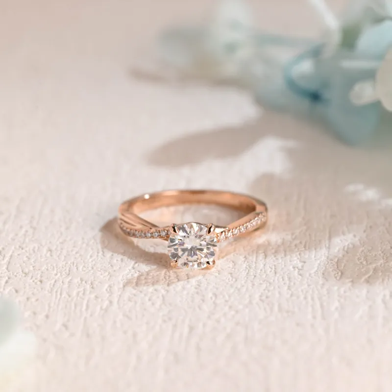 Solid Gold Twist Band Round Moissanite Engagement Ring sold by Causyou