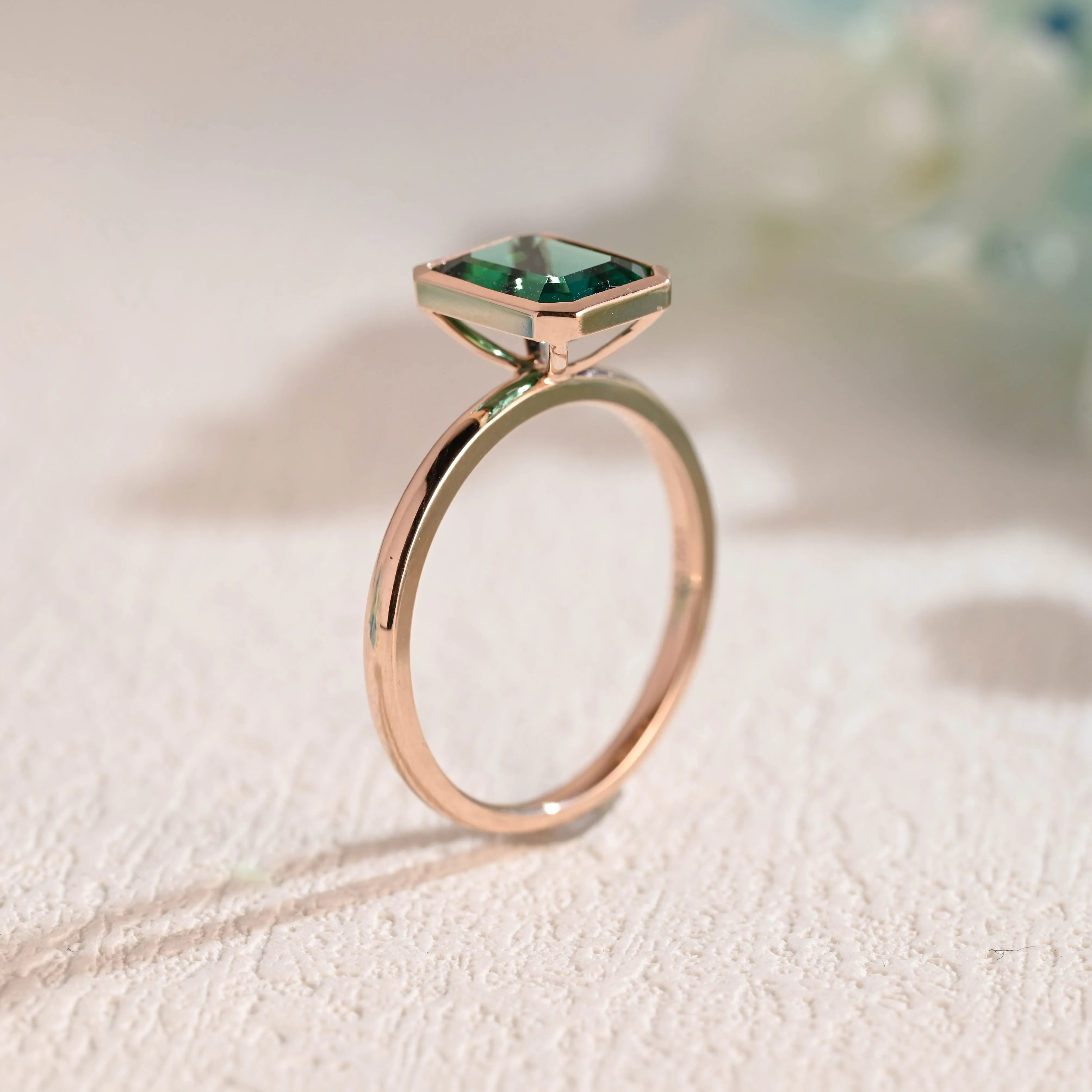 CausYou Solid Gold Lab Grown Emerald Engagement Ring Bezel Ring, Solitaire Emerald Ring, Promise Ring, Proposal Ring, Gift for Women Wife sold by Causyou product image thumbnail 5