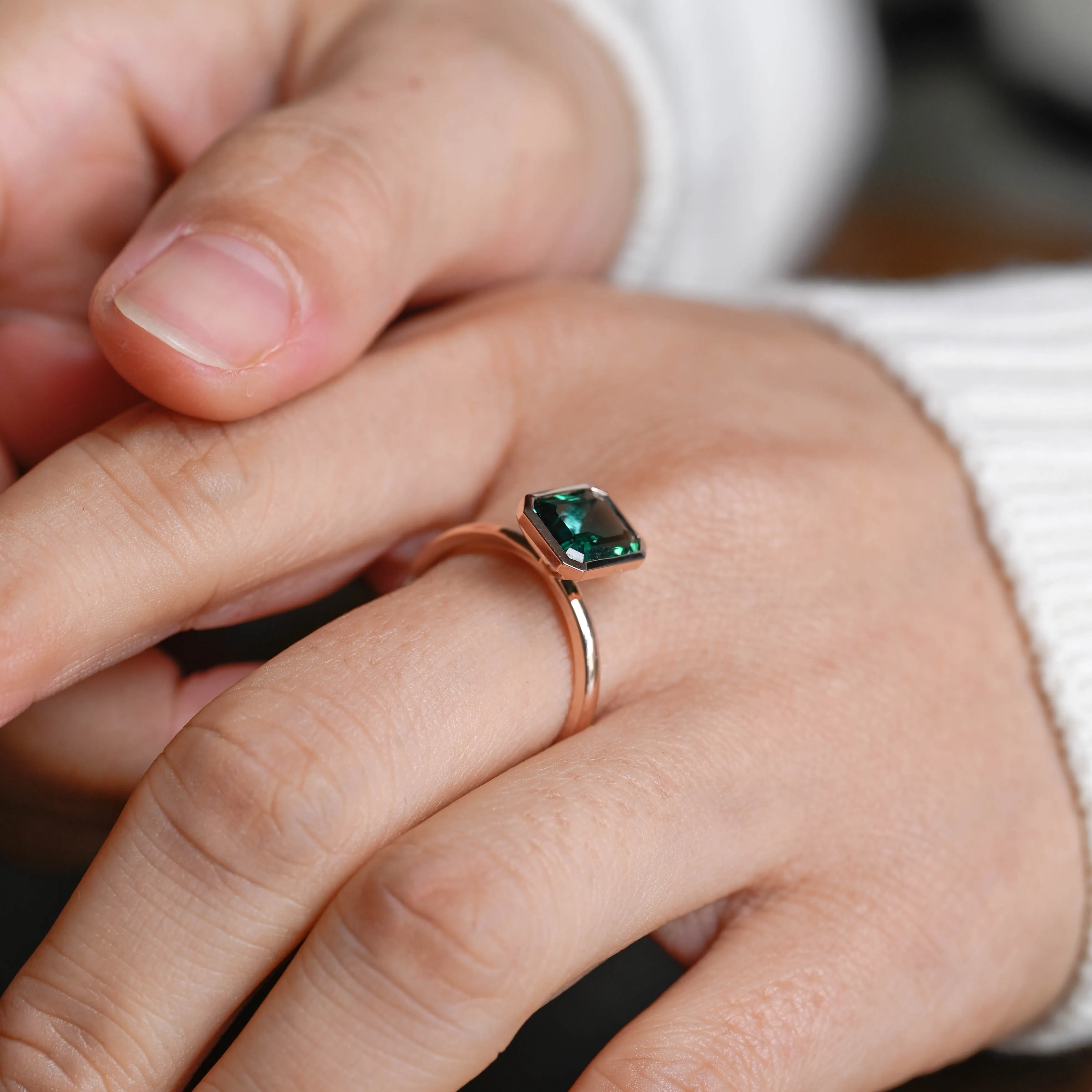 CausYou Solid Gold Lab Grown Emerald Engagement Ring Bezel Ring, Solitaire Emerald Ring, Promise Ring, Proposal Ring, Gift for Women Wife sold by Causyou product image thumbnail 4