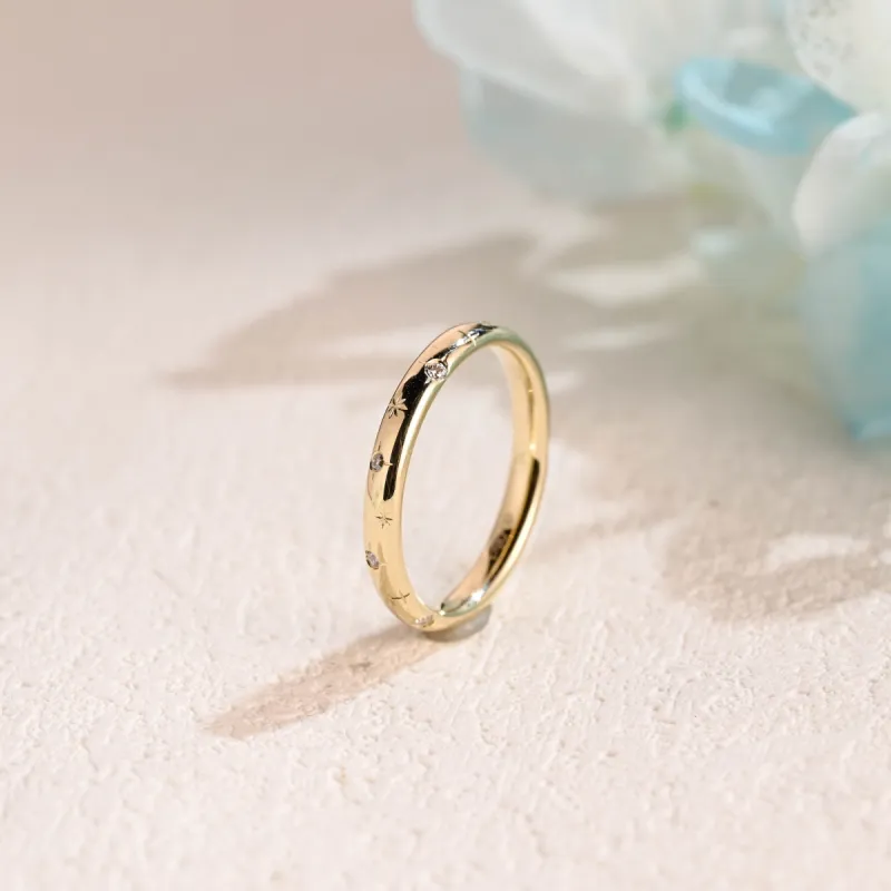 Solid Gold Star Engraved Moissanite Wedding Band sold by Causyou
