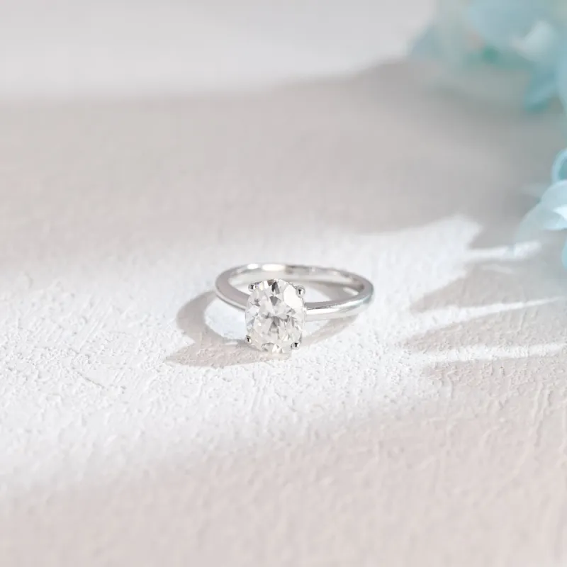 Solid Gold Solitaire Oval Cut Moissanite Engagement Ring sold by Causyou