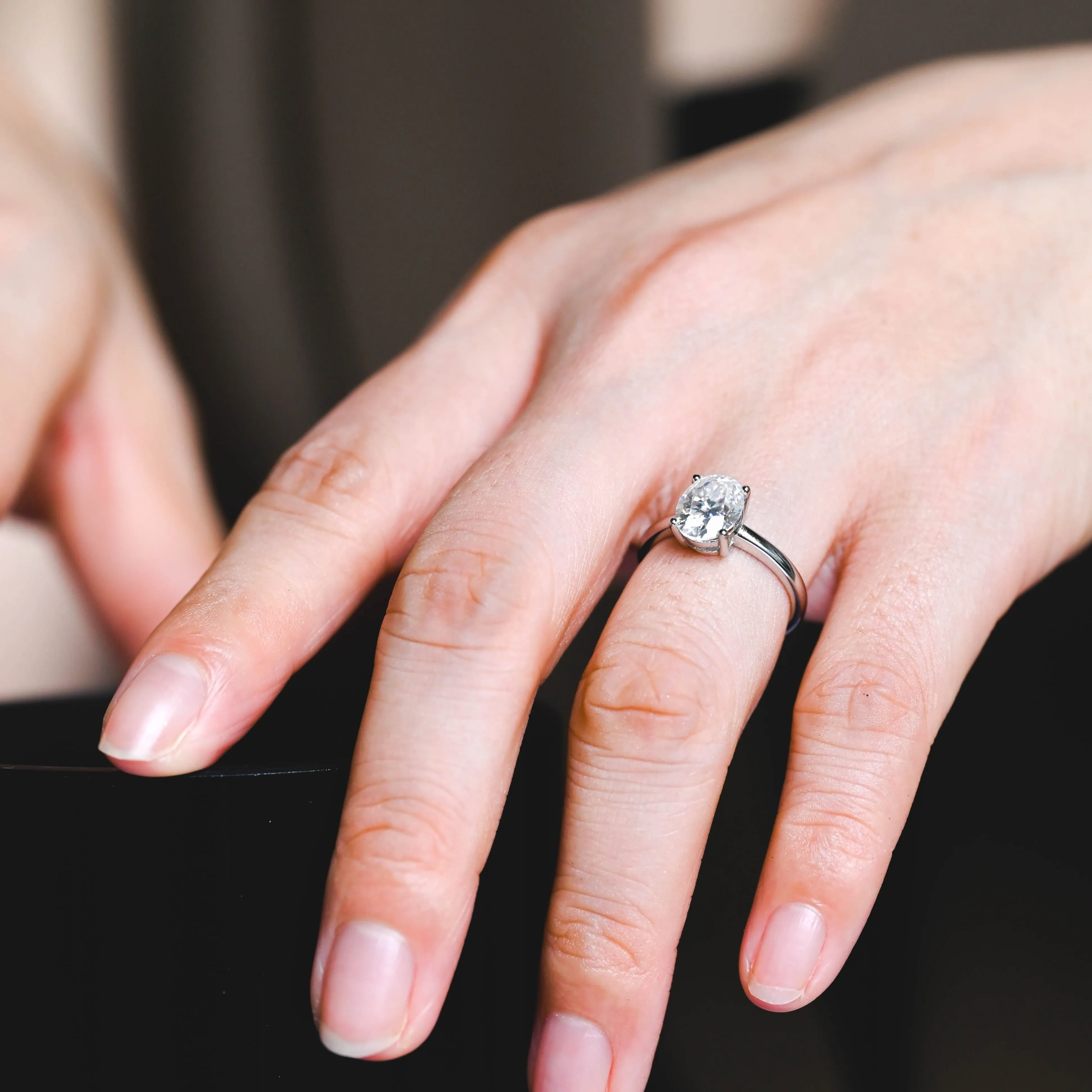 Solid Gold Solitaire Oval Cut Moissanite Engagement Ring sold by Causyou product image thumbnail 4