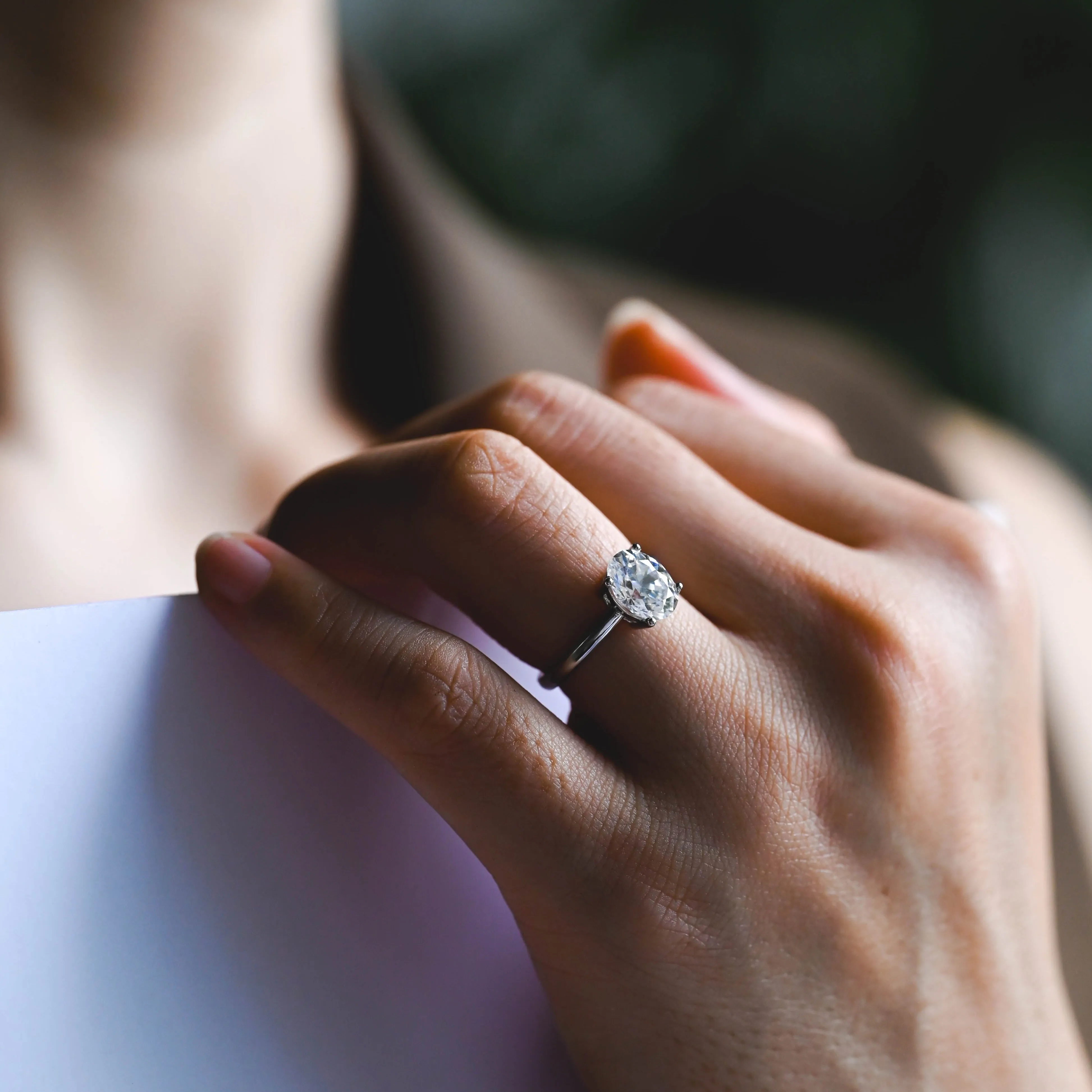 Solid Gold Solitaire Oval Cut Moissanite Engagement Ring sold by Causyou product image thumbnail 3