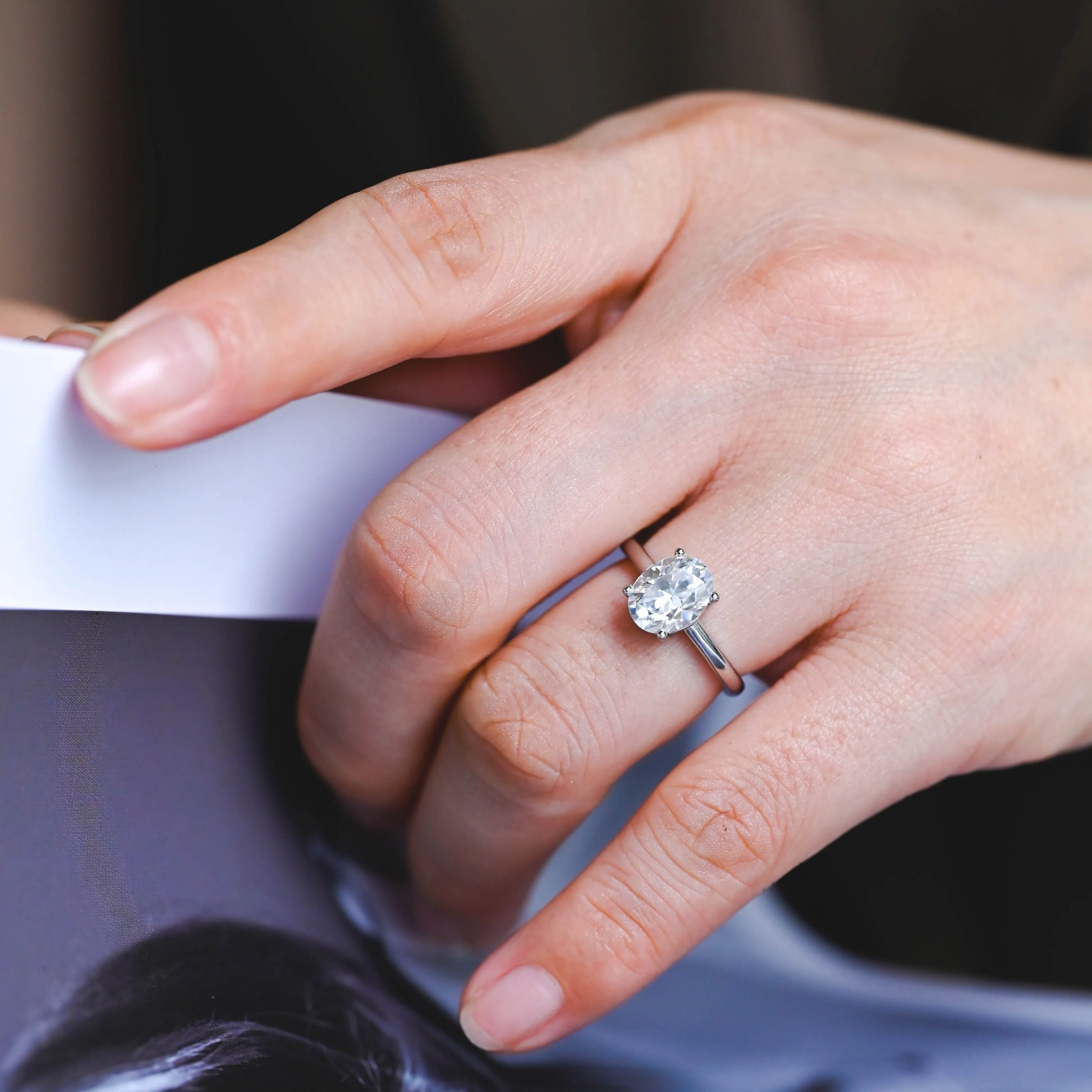 Solid Gold Solitaire Oval Cut Moissanite Engagement Ring sold by Causyou product image thumbnail 2