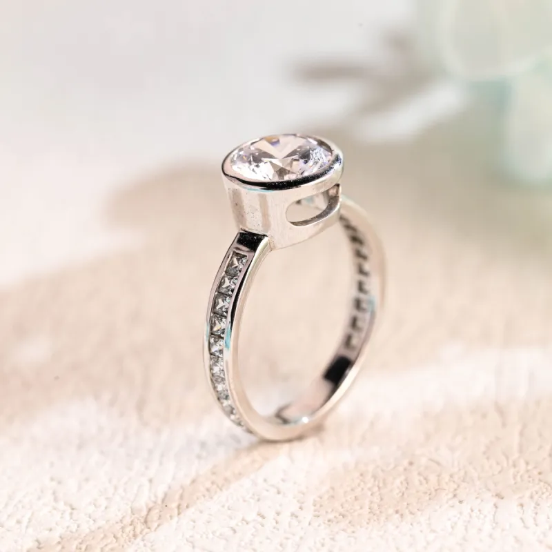Solid Gold Bezel Round Cut Moissanite Engagement Ring sold by Causyou