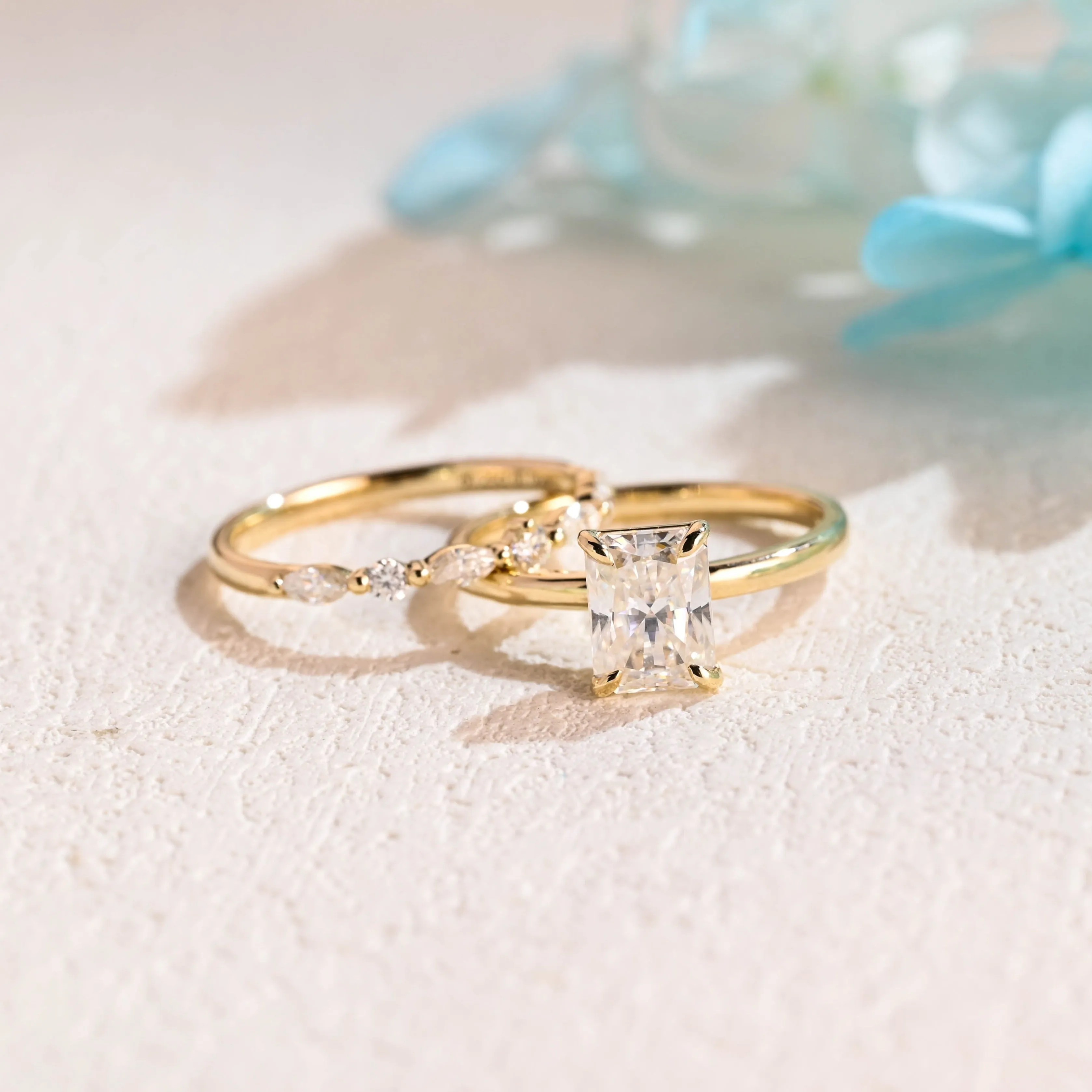 Solid Gold Radiant Cut Moissanite Engagement Wedding Ring Set, Bridal Ring Set, Gift for Woman sold by Causyou