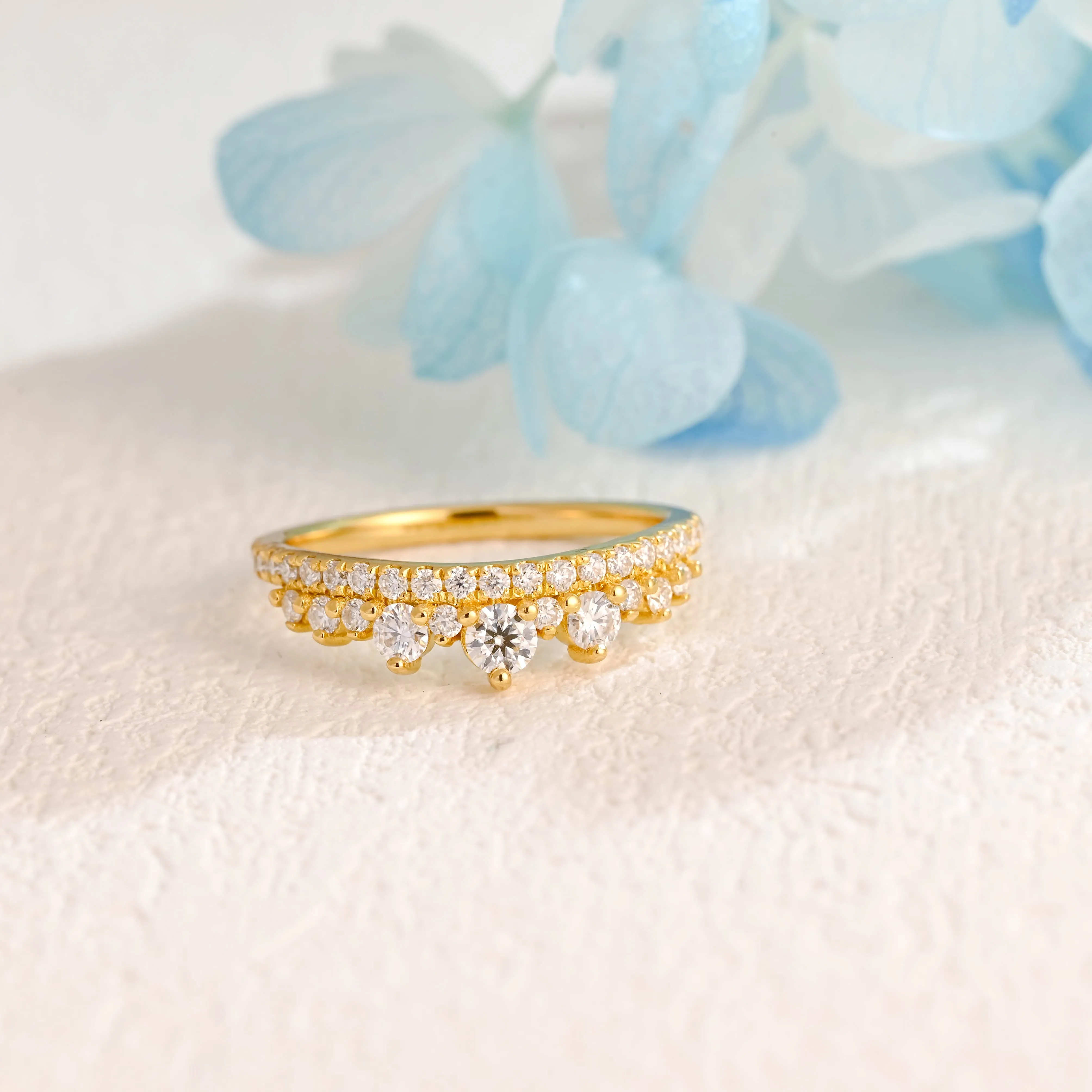 CausYou Solid Gold Round Cut Moissanite Wedding Band, Half Eternity Wedding Band, Stacking Wedding Ring, Gift for Women Wife sold by Causyou