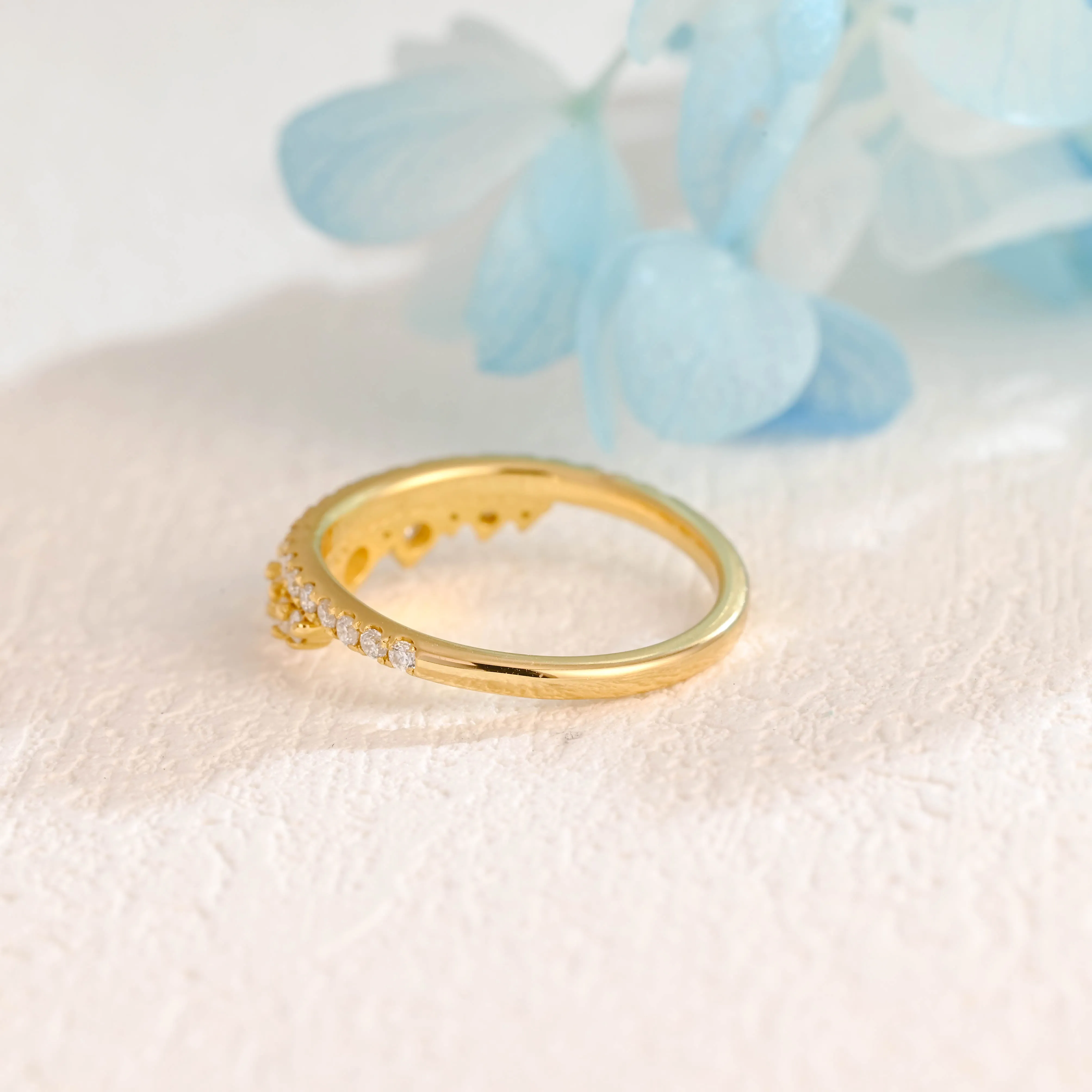 CausYou Solid Gold Round Cut Moissanite Wedding Band, Half Eternity Wedding Band, Stacking Wedding Ring, Gift for Women Wife sold by Causyou product image thumbnail 3