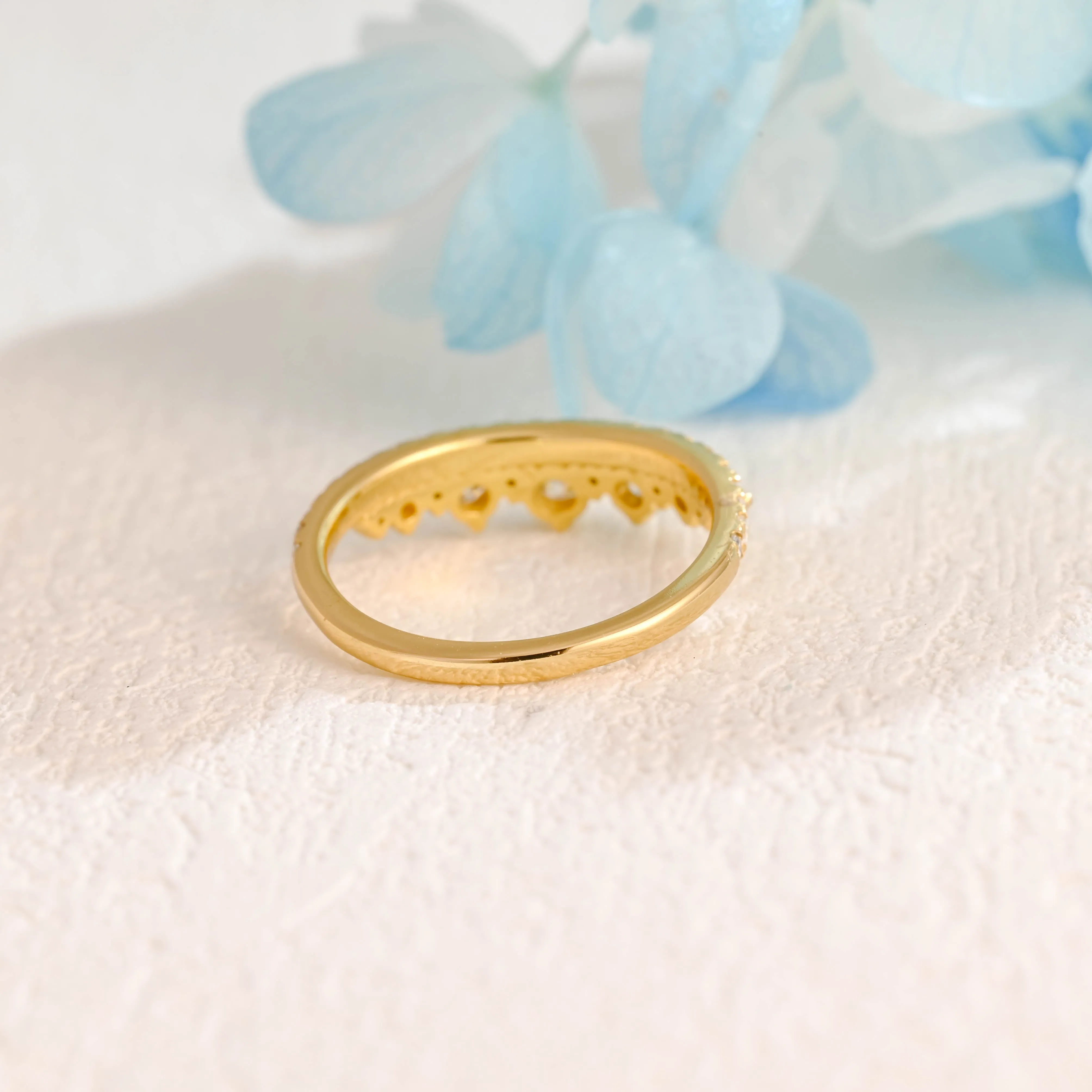 CausYou Solid Gold Round Cut Moissanite Wedding Band, Half Eternity Wedding Band, Stacking Wedding Ring, Gift for Women Wife sold by Causyou product image thumbnail 4