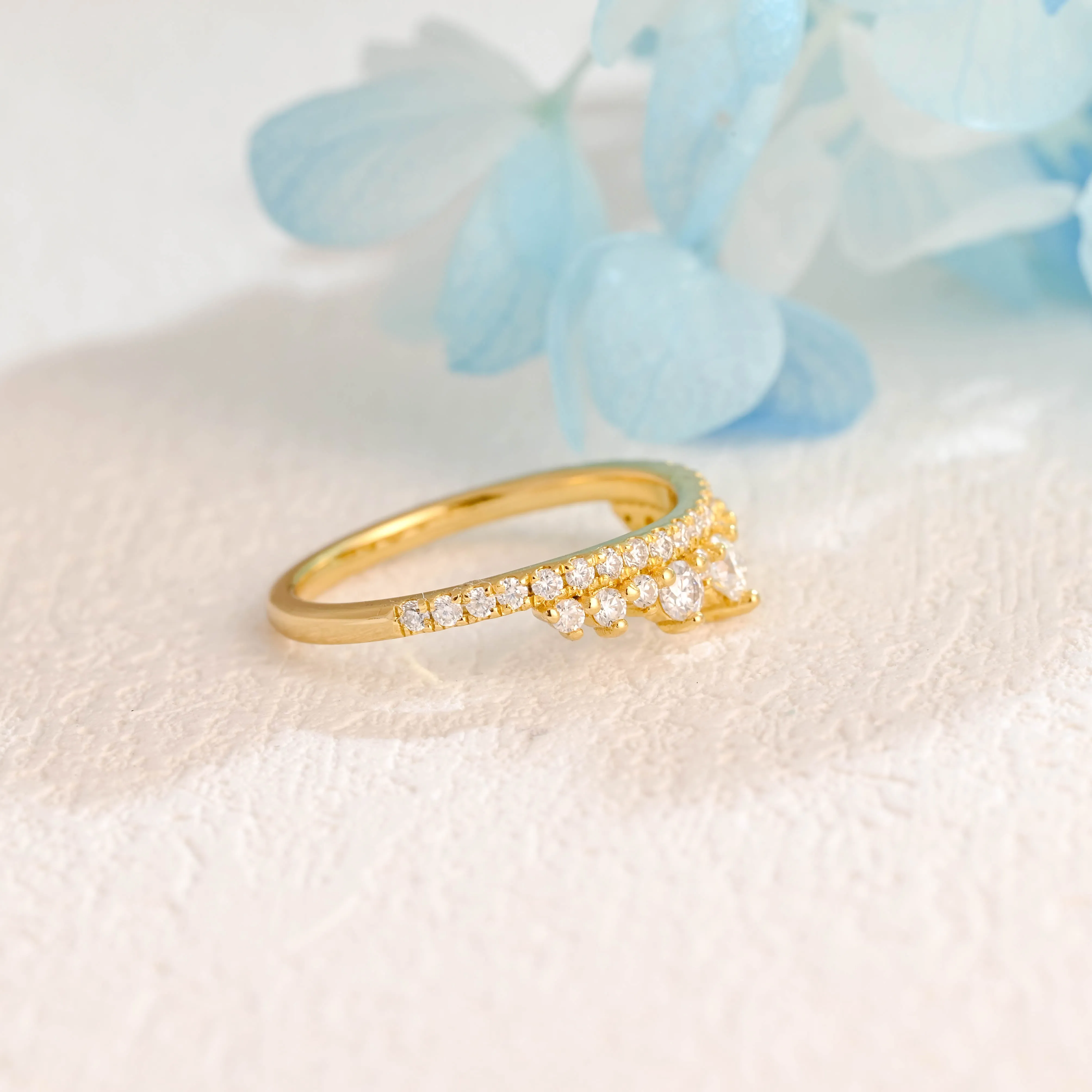 CausYou Solid Gold Round Cut Moissanite Wedding Band, Half Eternity Wedding Band, Stacking Wedding Ring, Gift for Women Wife sold by Causyou product image thumbnail 5