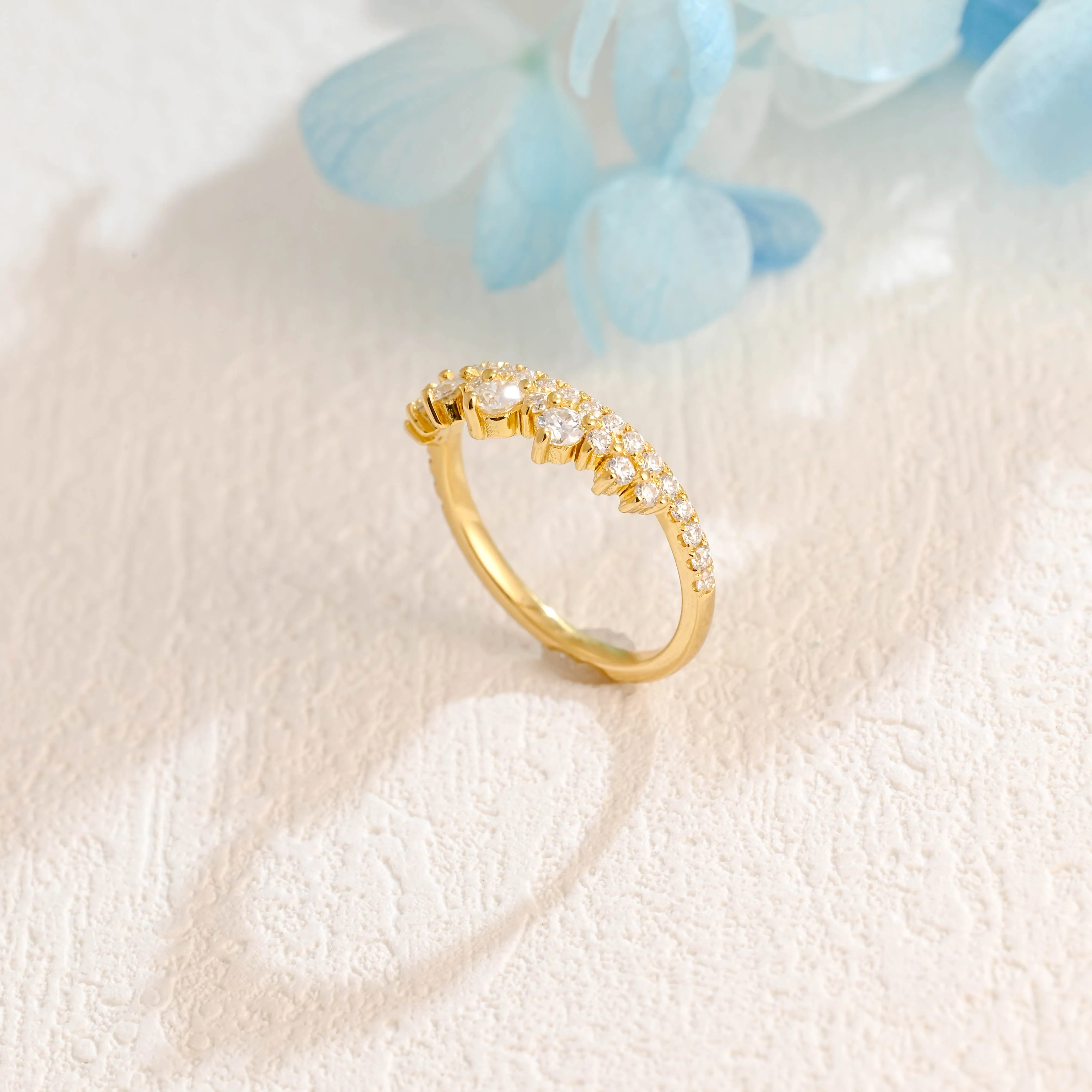 CausYou Solid Gold Round Cut Moissanite Wedding Band, Half Eternity Wedding Band, Stacking Wedding Ring, Gift for Women Wife sold by Causyou product image thumbnail 2