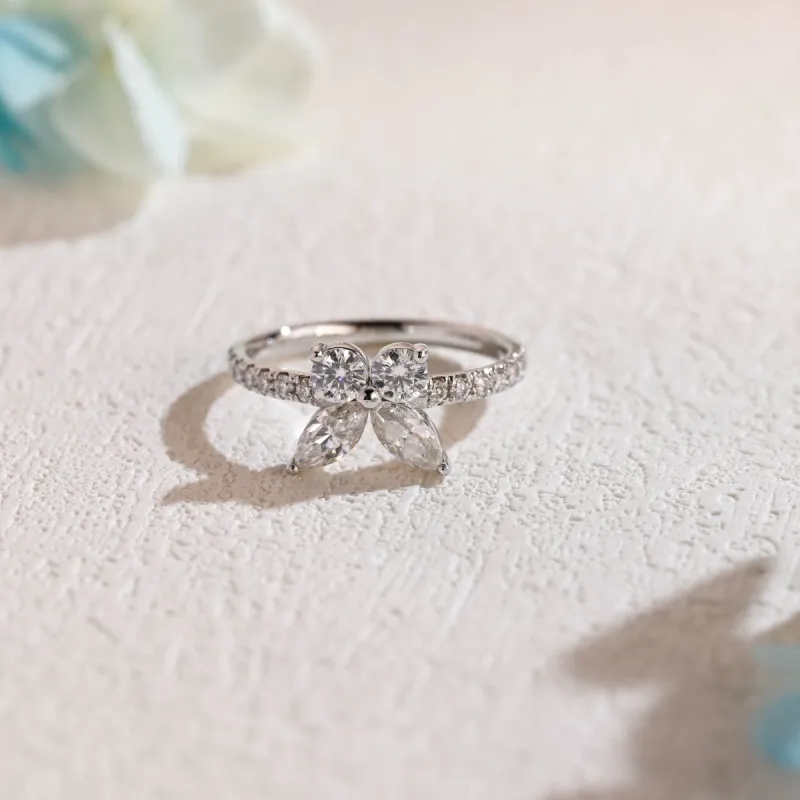 CausYou Solid Gold Butterfly Marquise Cut Moissanite Engagement Ring, Dainty Promise Ring, Proposal Ring, Gift for Woman, Wife sold by Causyou