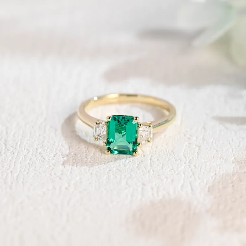 Solid Gold Lab Grown Emerald Engagement Ring sold by Causyou