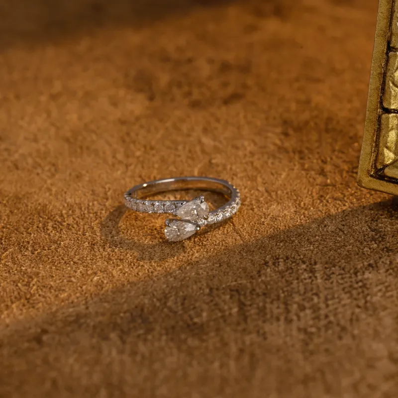 CausYou Solid Gold D/VS1 Pear Cut Lab Grown Diamond Engagement Ring, Open Work Promise Ring sold by Causyou