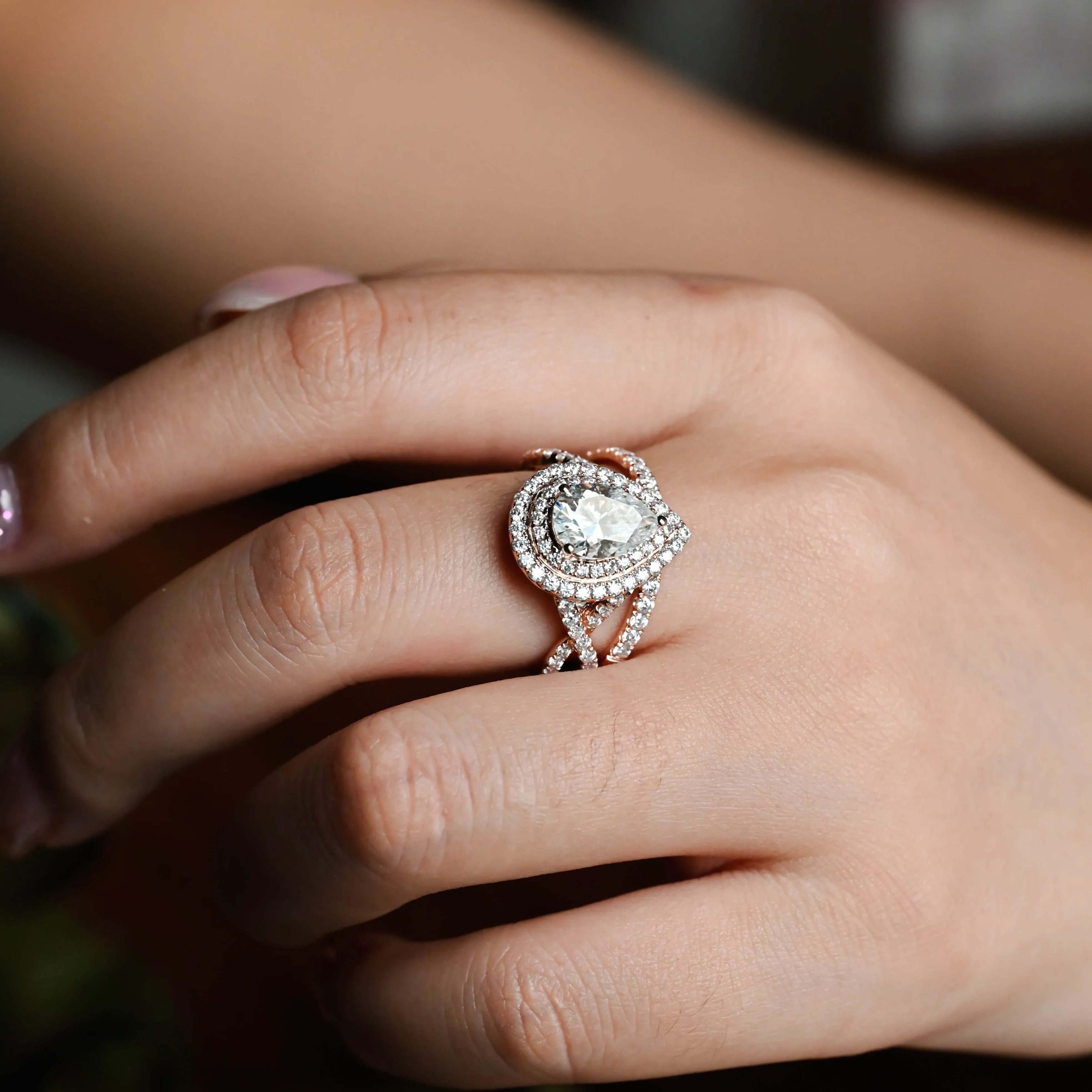 Solid Gold Pear Cut Moissanite Engagement Ring, Paved Promise Ring, Proposal Ring, Gift for Women Wife sold by Causyou product image thumbnail 4