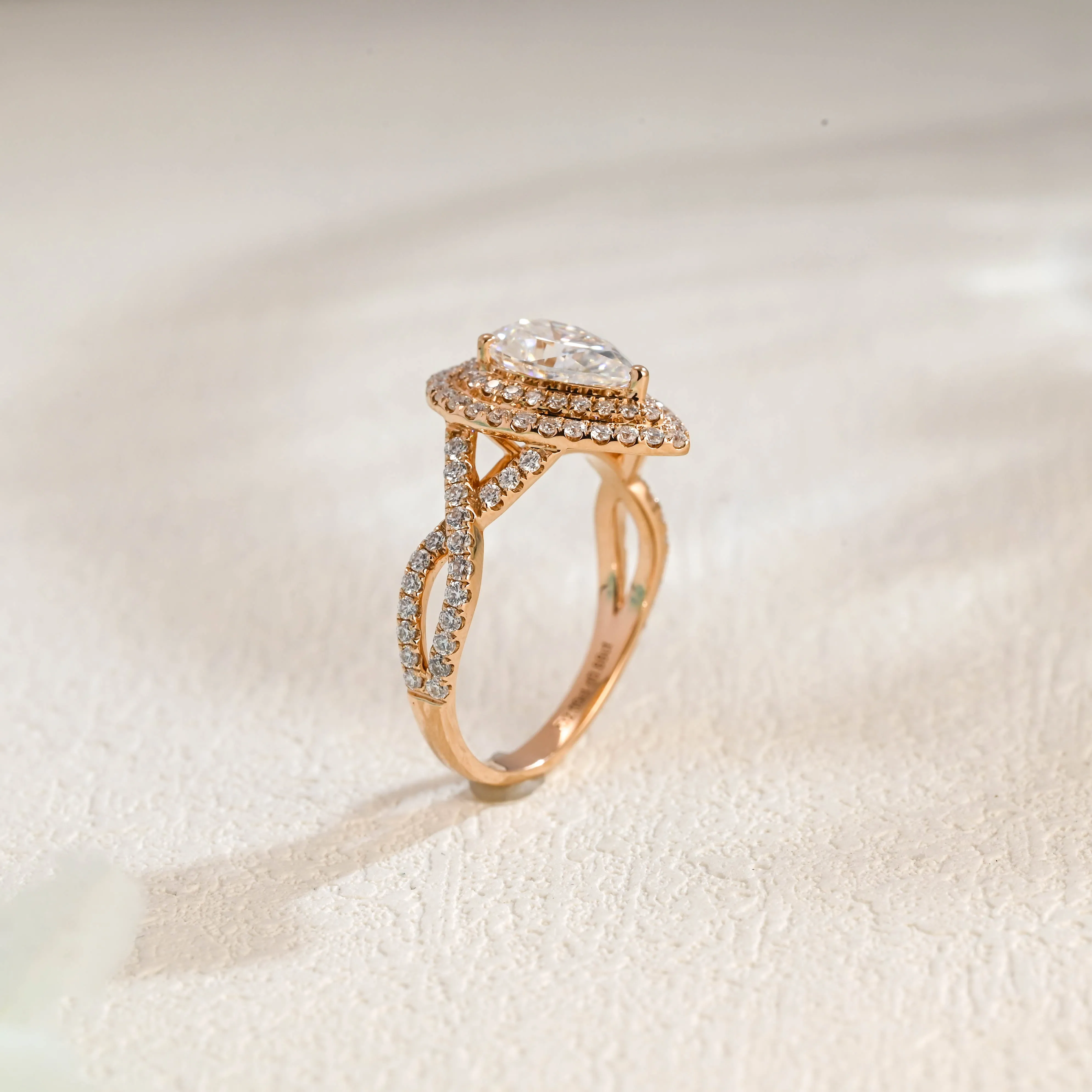 Solid Gold Pear Cut Moissanite Engagement Ring, Paved Promise Ring, Proposal Ring, Gift for Women Wife sold by Causyou product image thumbnail 5