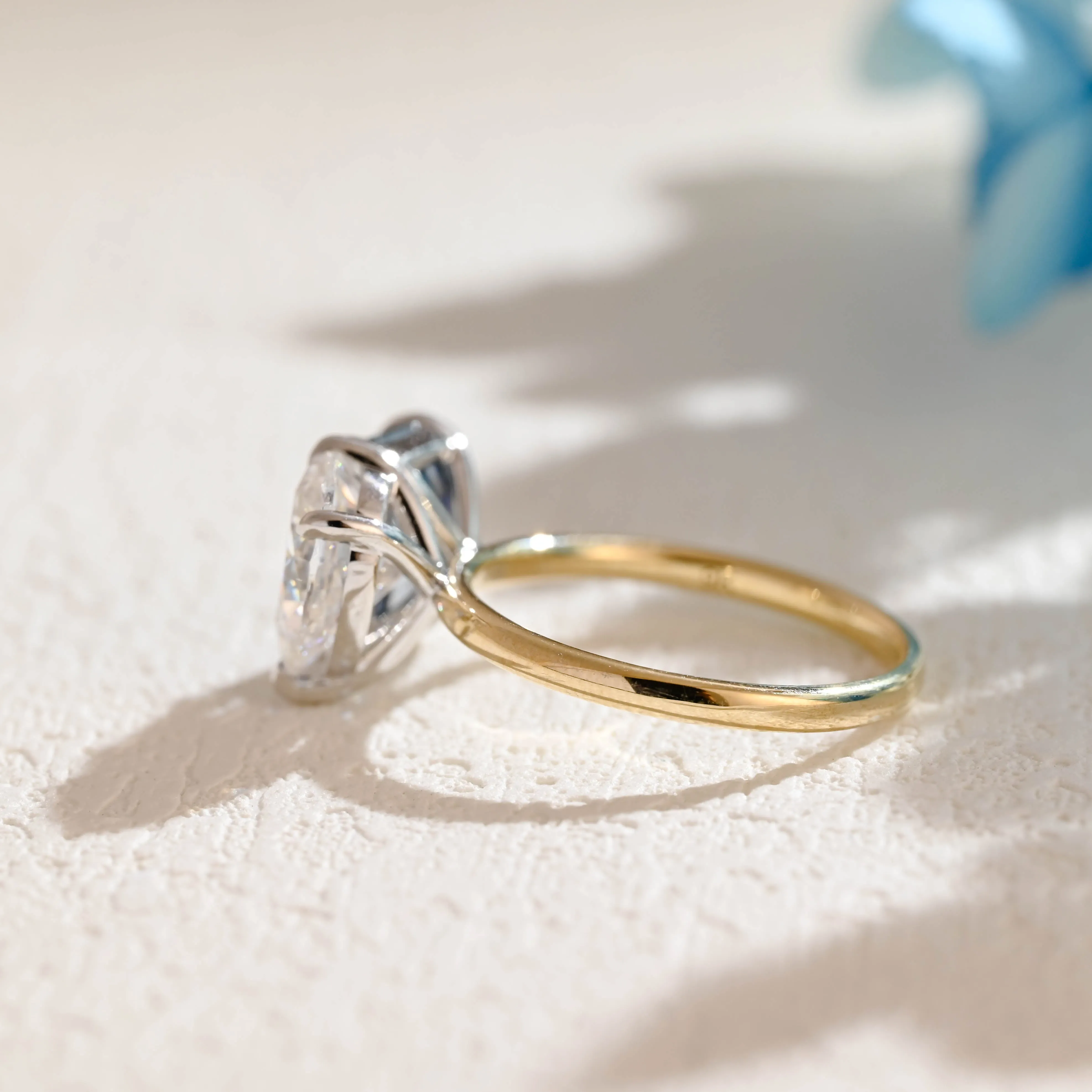 Solid Gold Toi Et Moi Ring, Blue Emerald Cut Moissanite & Pear Cut Moissanite Engagement Ring, Promise Ring for Women sold by Causyou product image thumbnail 5