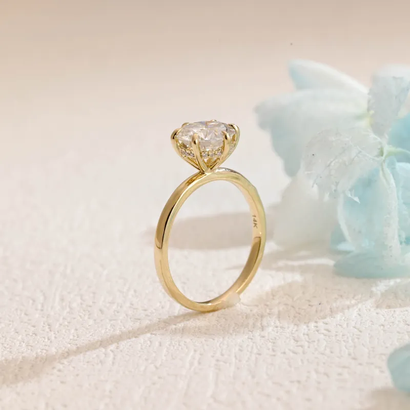 Solid Gold Round Cut Moissanite Engagement Ring Hidden Halo sold by Causyou