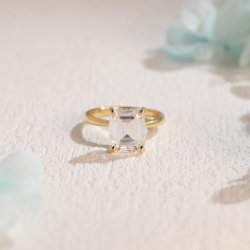 CausYou Solid Gold Emerald Cut Moissanite Engagement Ring sold by Causyou