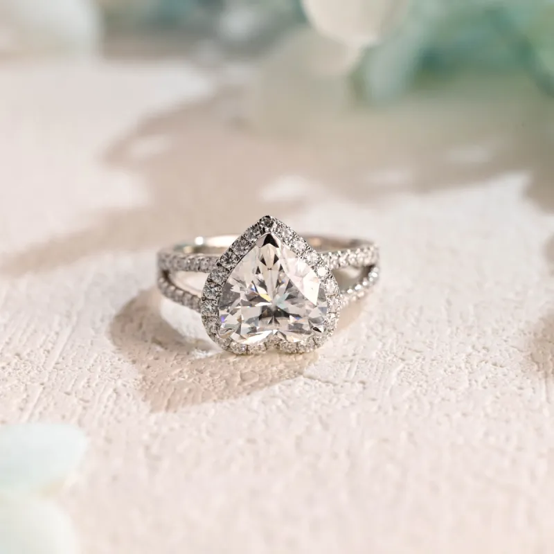 Solid Gold Heart Cut Moissanite Engagement Ring, Statement Ring, Wedding Ring, Gift for Women Wife sold by Causyou