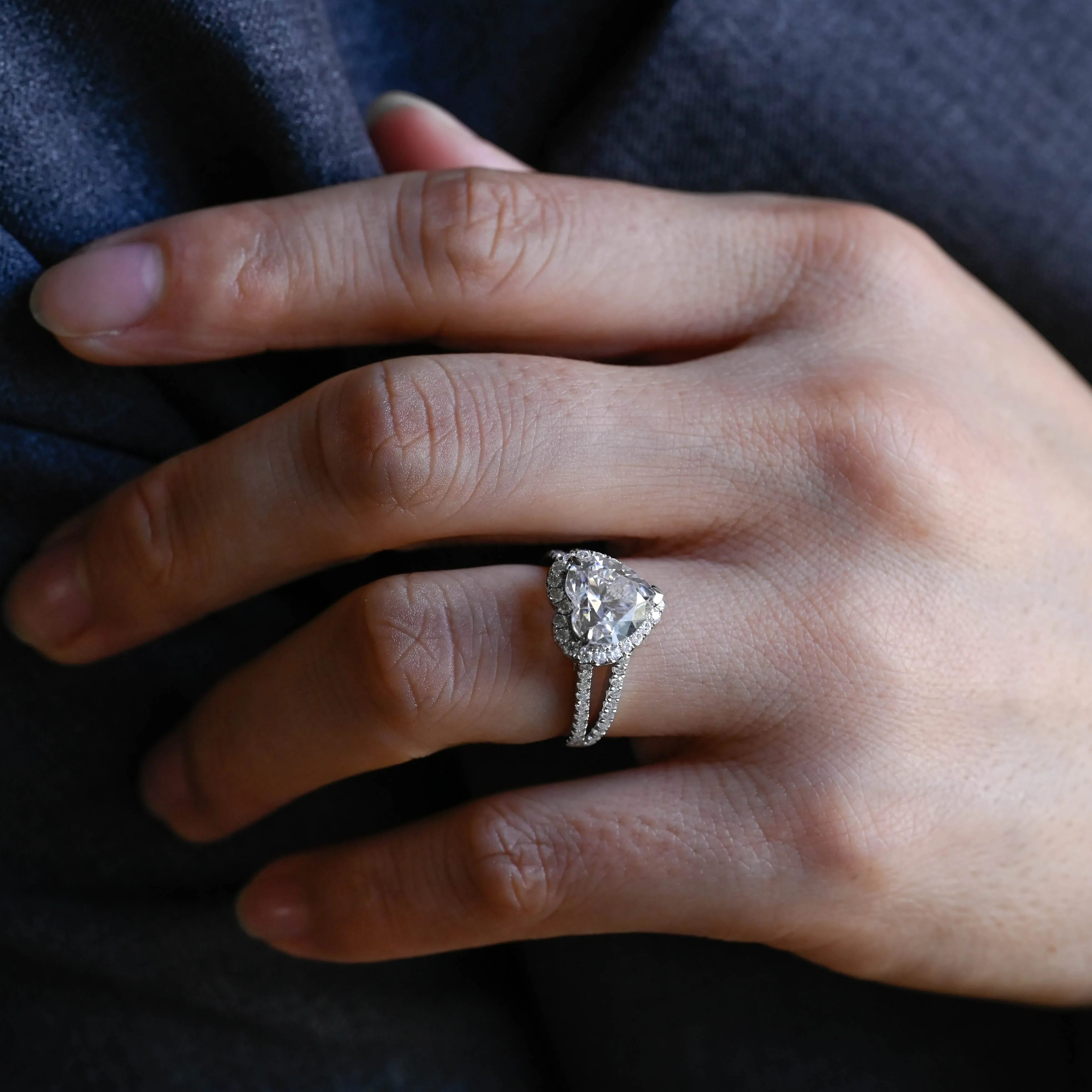 Solid Gold Heart Cut Moissanite Engagement Ring, Statement Ring, Wedding Ring, Gift for Women Wife sold by Causyou product image thumbnail 4