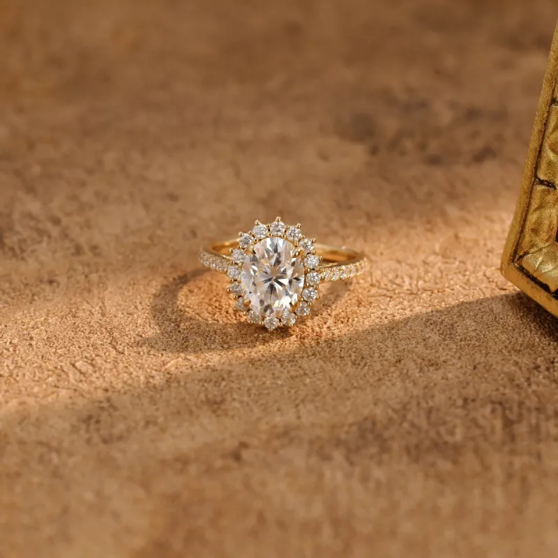 CausYou Solid Gold D/VS1 Starburst Oval Cut Lab Grown Diamond Engagement Ring, Half Pave Wedding Ring sold by Causyou