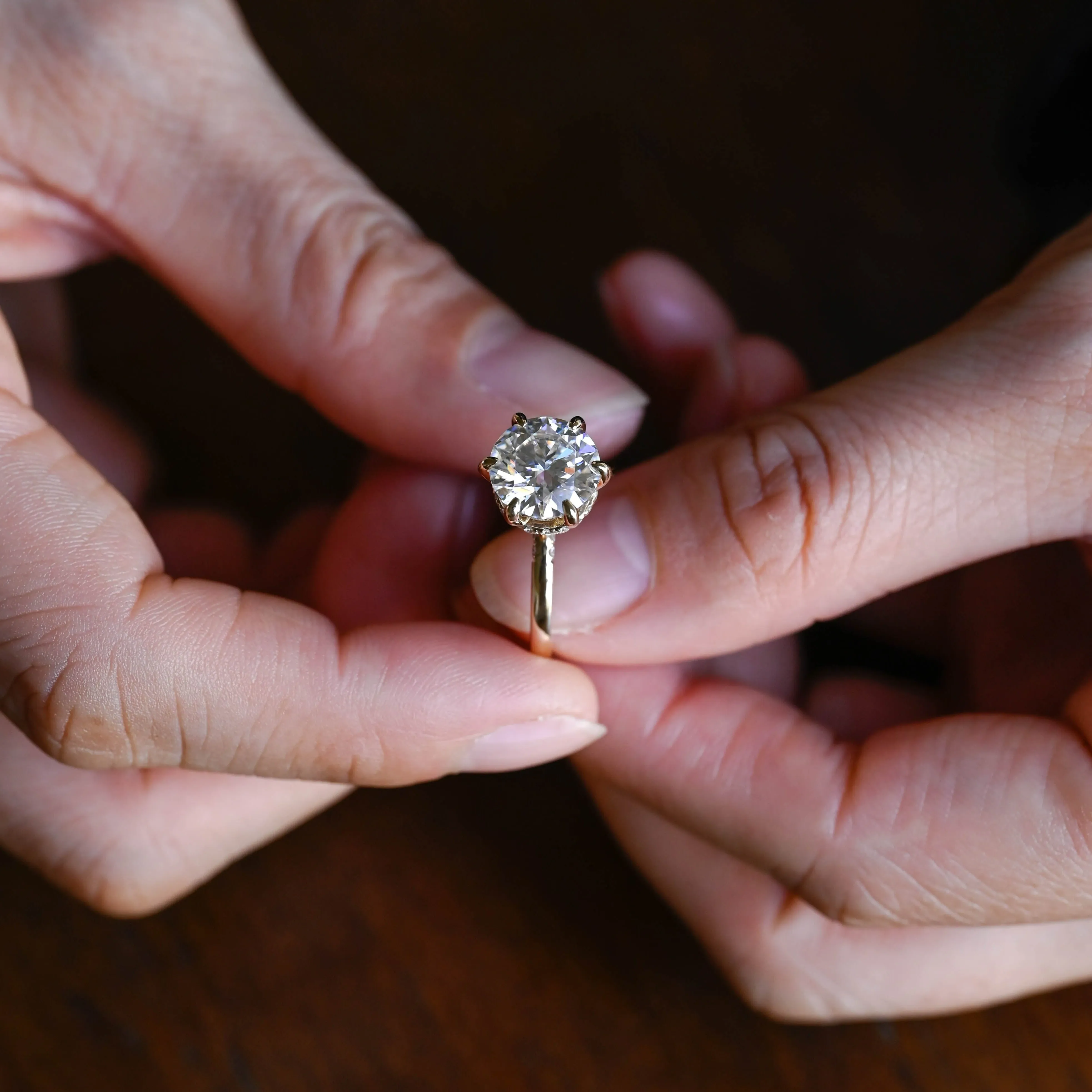 Solid Gold Hidden Halo Round Moissanite Engagement Ring sold by Causyou product image thumbnail 3