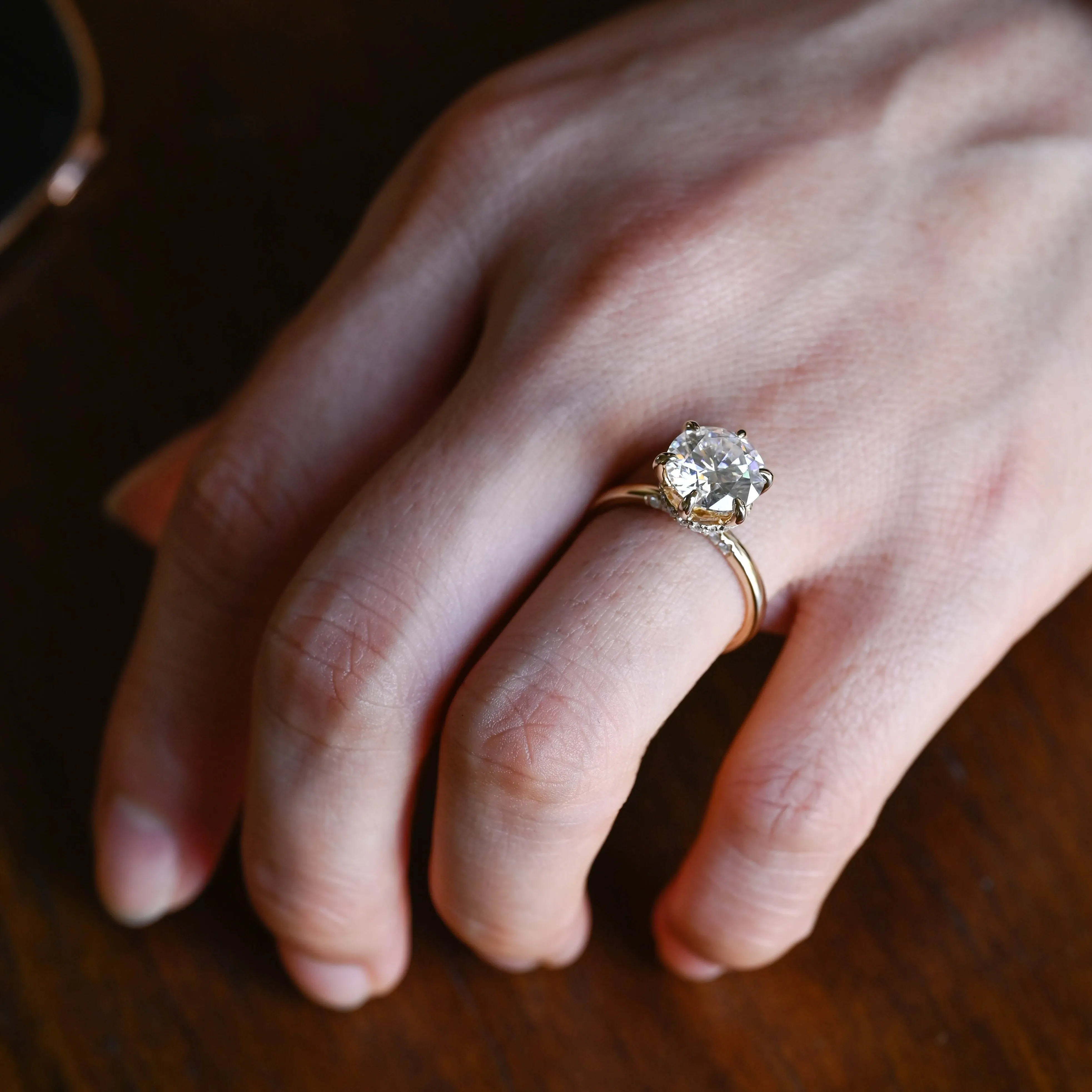 Solid Gold Hidden Halo Round Moissanite Engagement Ring sold by Causyou product image thumbnail 2