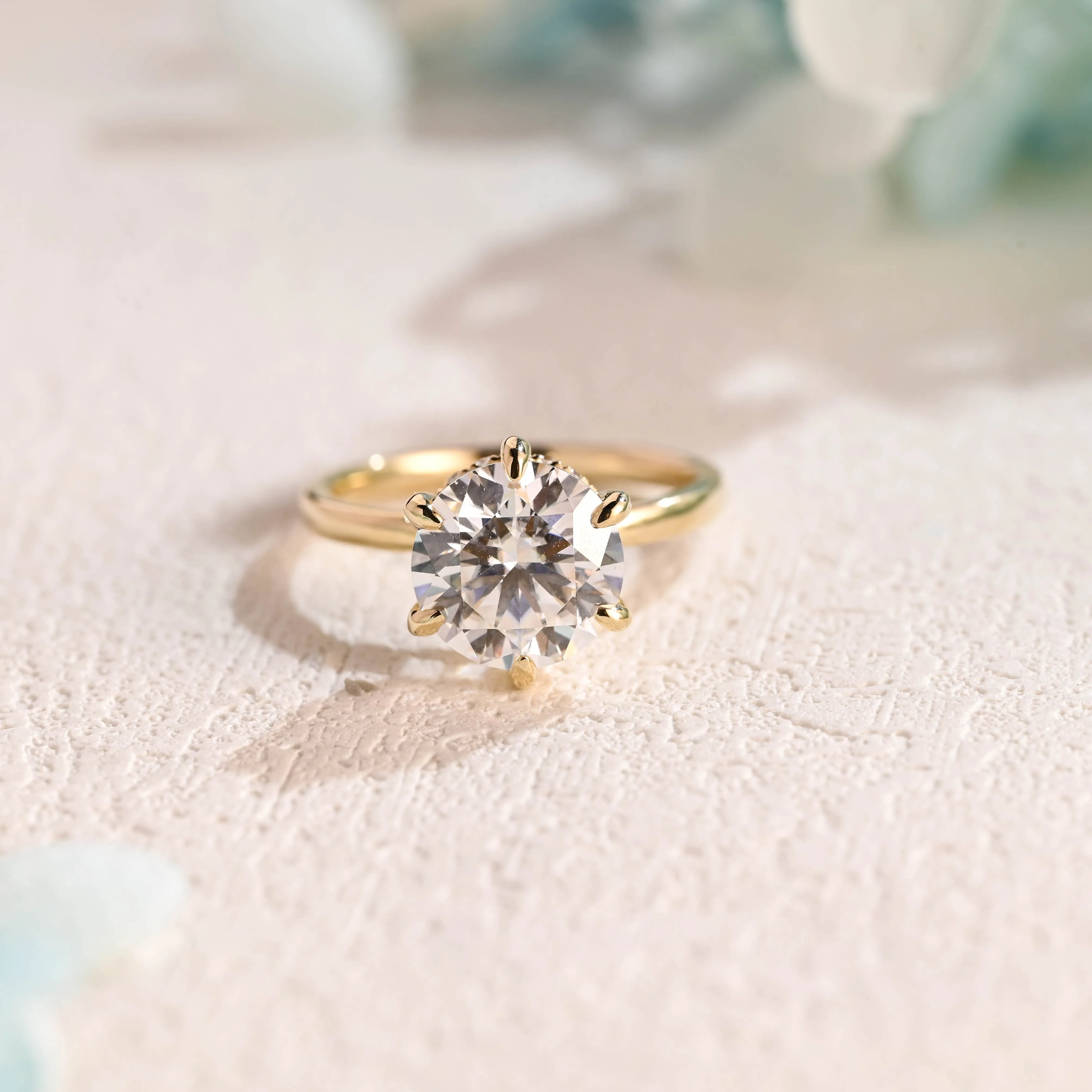 Solid Gold Hidden Halo Round Moissanite Engagement Ring sold by Causyou product image thumbnail 5