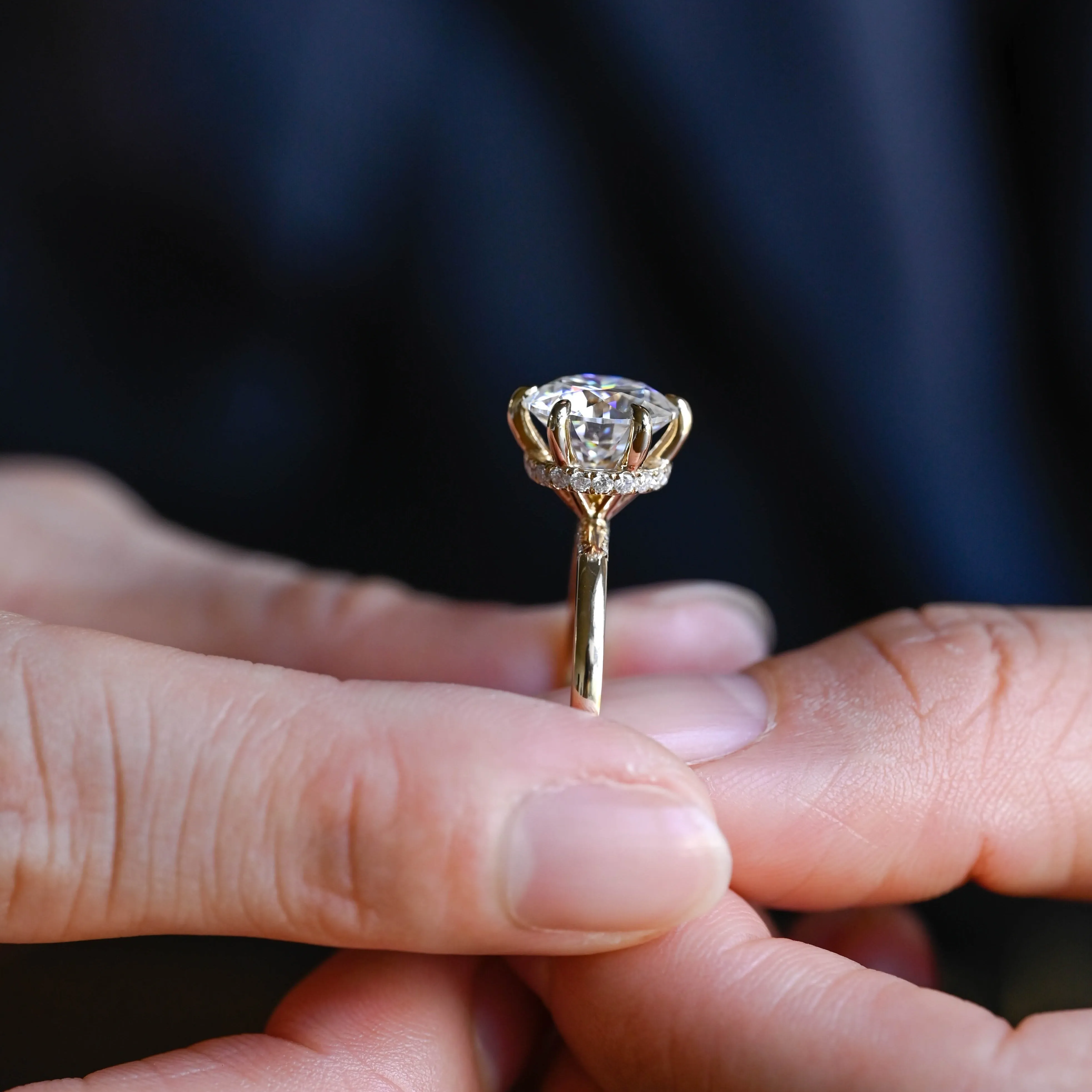 Solid Gold Hidden Halo Round Moissanite Engagement Ring sold by Causyou product image thumbnail 4