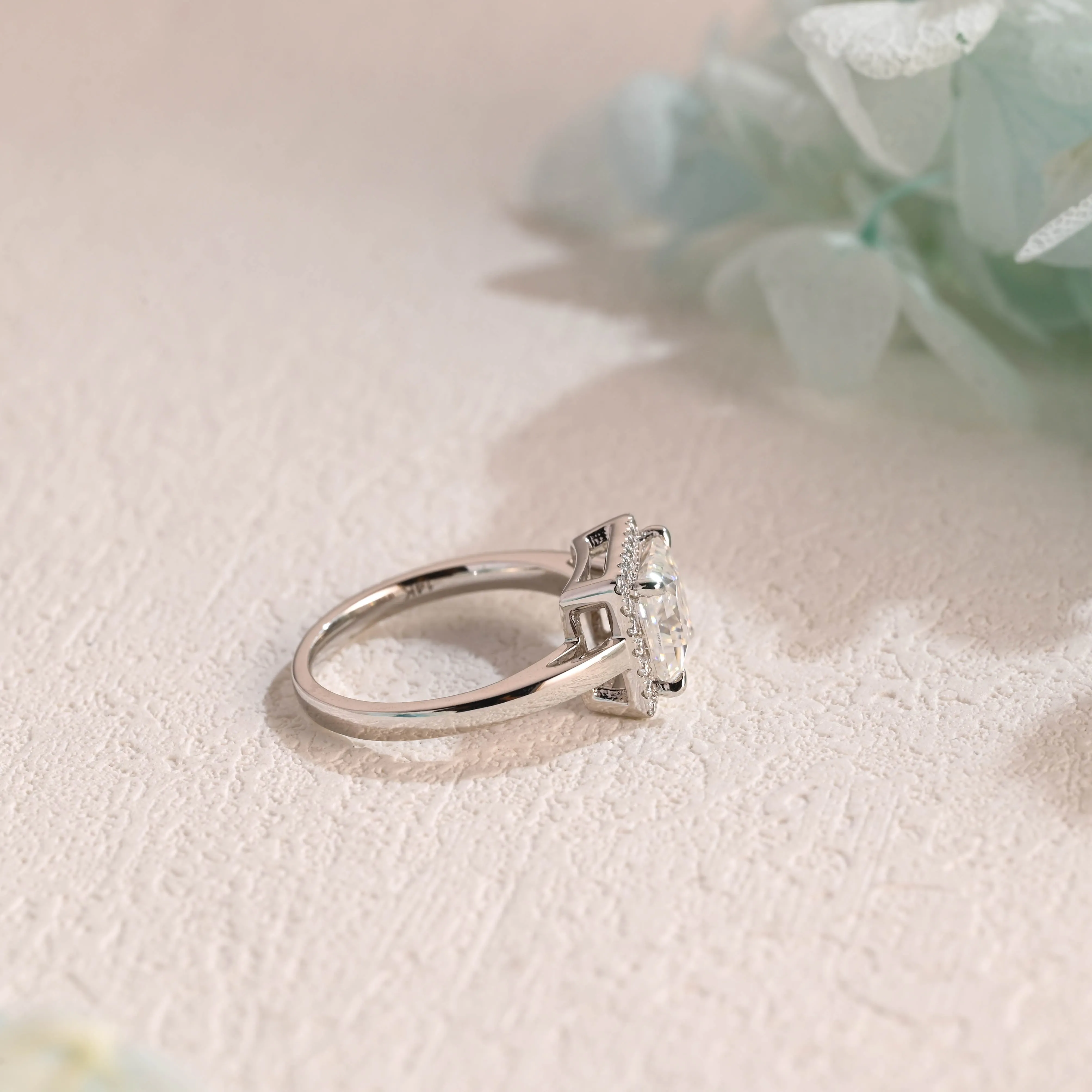 Solid Gold Solitaire Halo Princess Cut Moissanite Engagement Ring sold by Causyou product image thumbnail 5