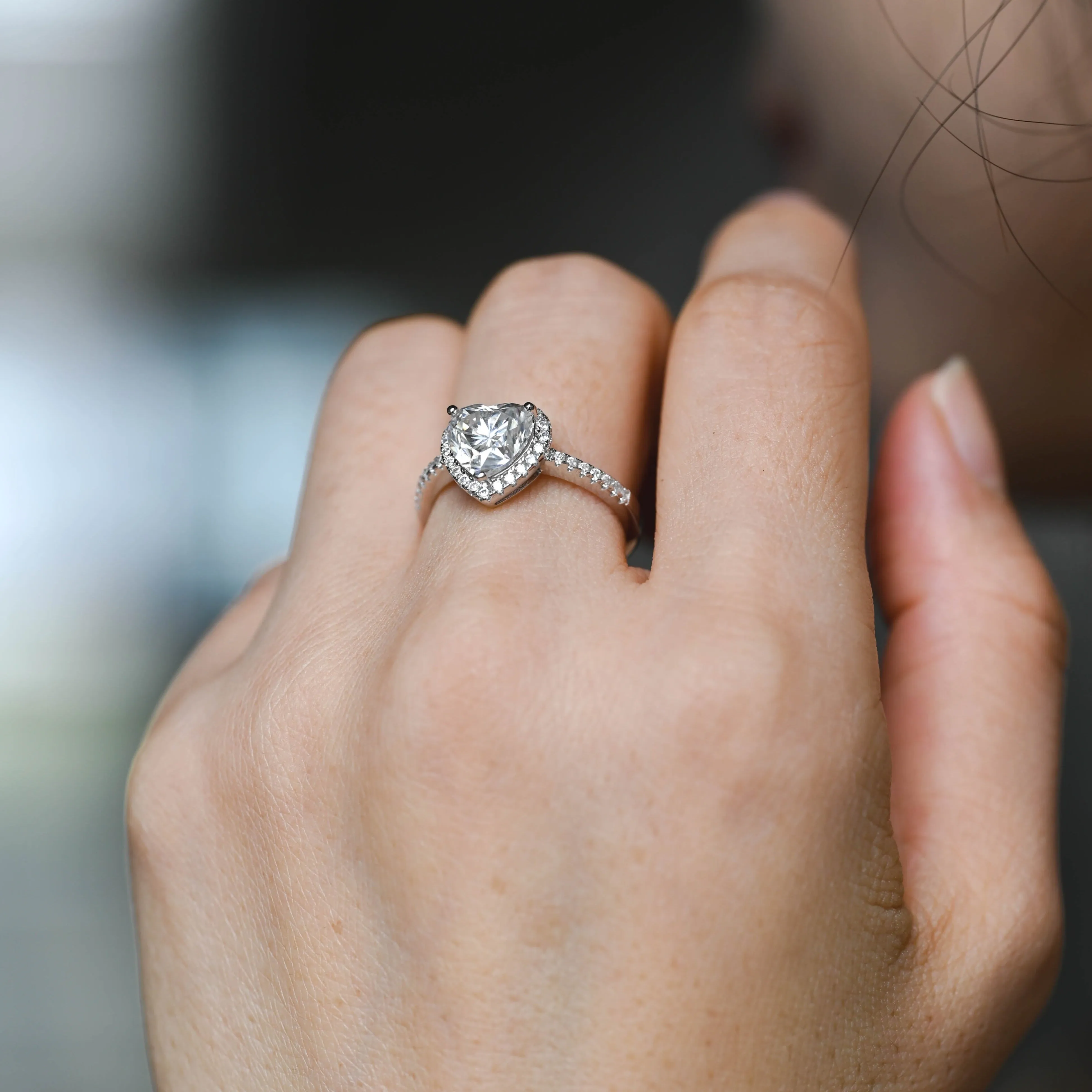 CausYou Solid Gold Heart Cut Moissanite Engagement Ring, Paved Promise Ring, Proposal Ring, Gift for Woman sold by Causyou product image thumbnail 3