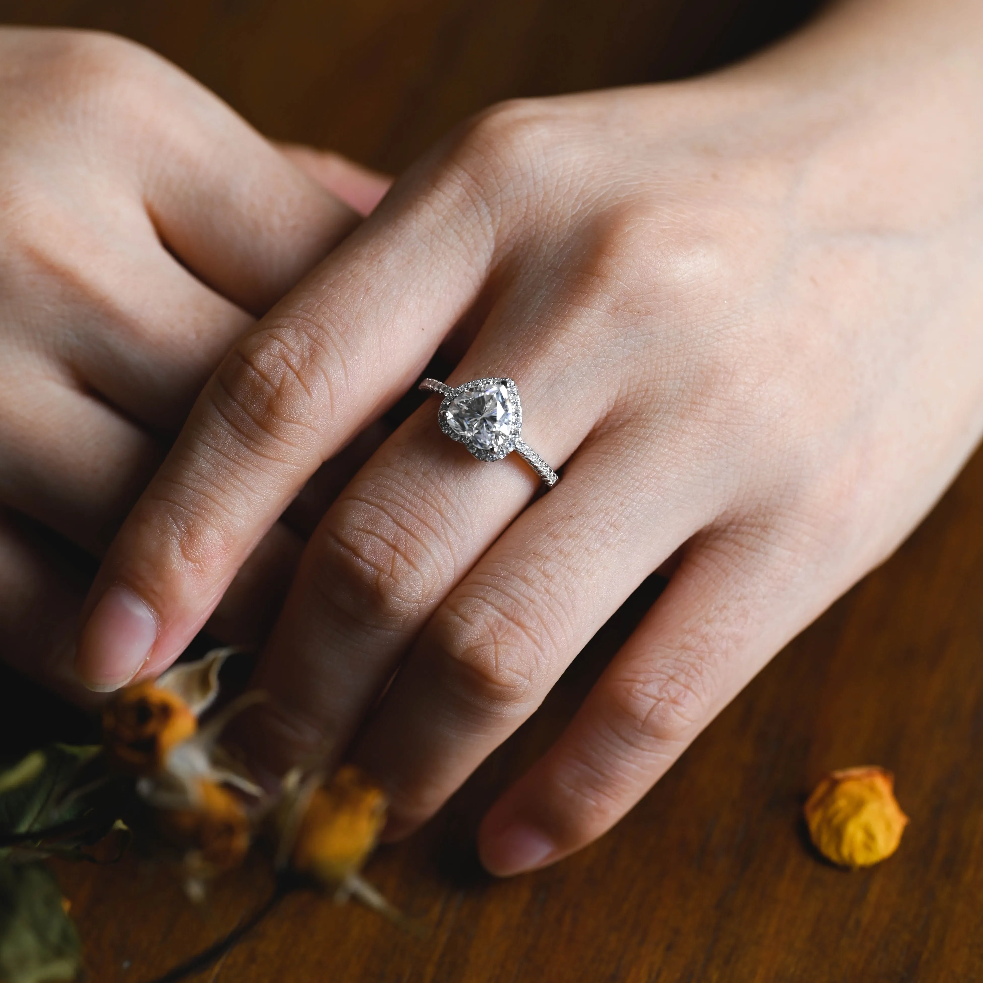 CausYou Solid Gold Heart Cut Moissanite Engagement Ring, Paved Promise Ring, Proposal Ring, Gift for Woman sold by Causyou product image thumbnail 2