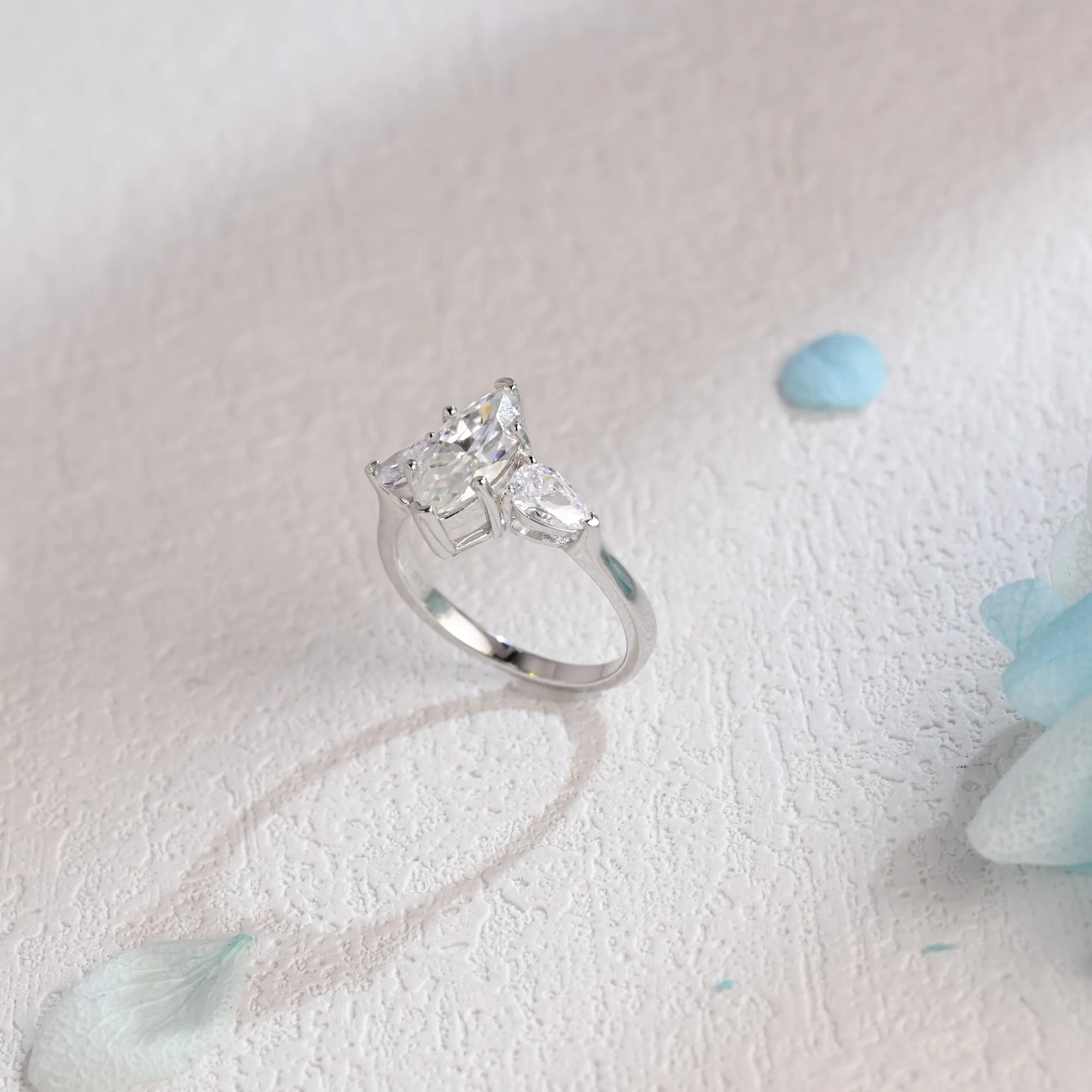 Solid Gold Marquise Cut Three Stone Moissanite Engagement Ring sold by Causyou product image thumbnail 5