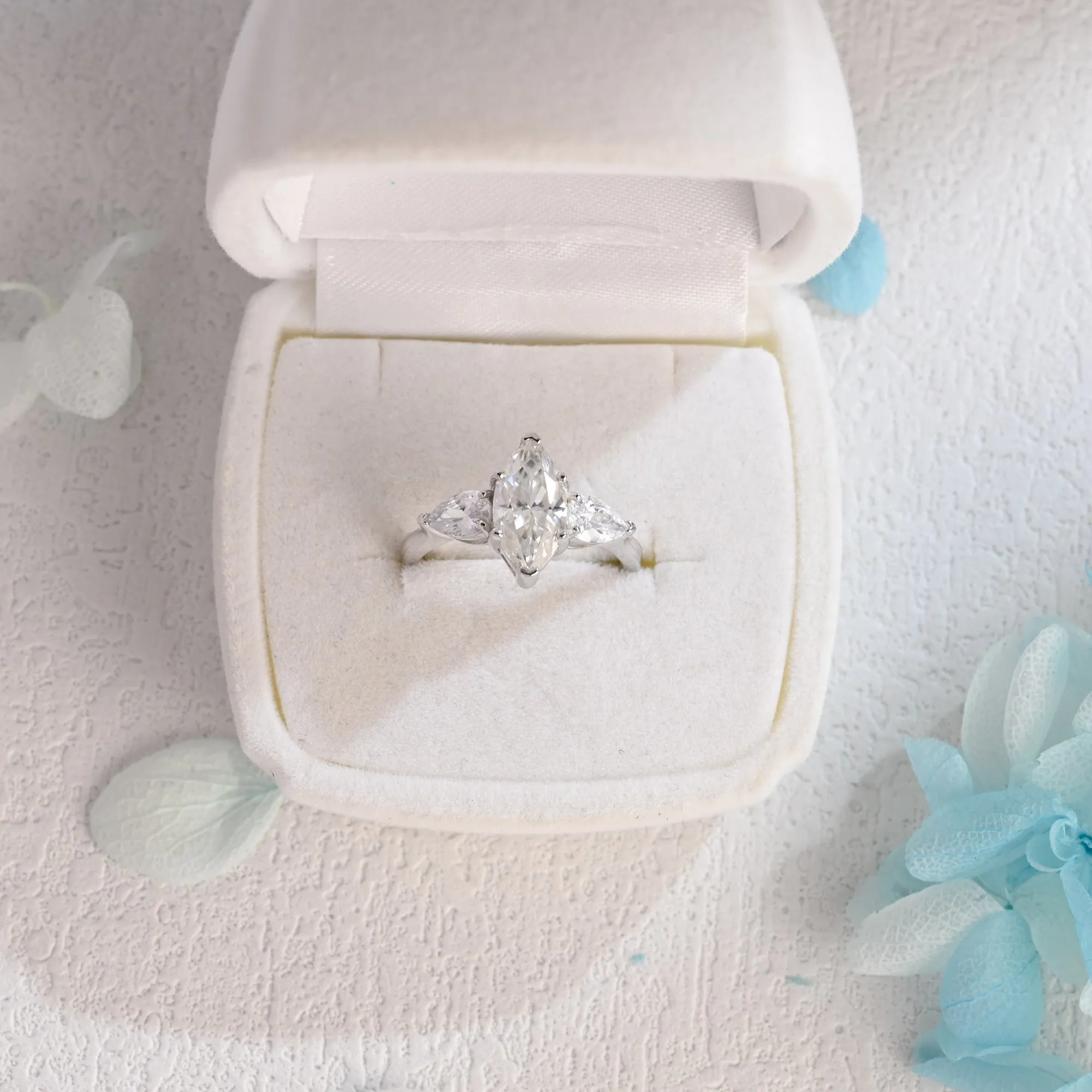 Solid Gold Marquise Cut Three Stone Moissanite Engagement Ring sold by Causyou product image thumbnail 4