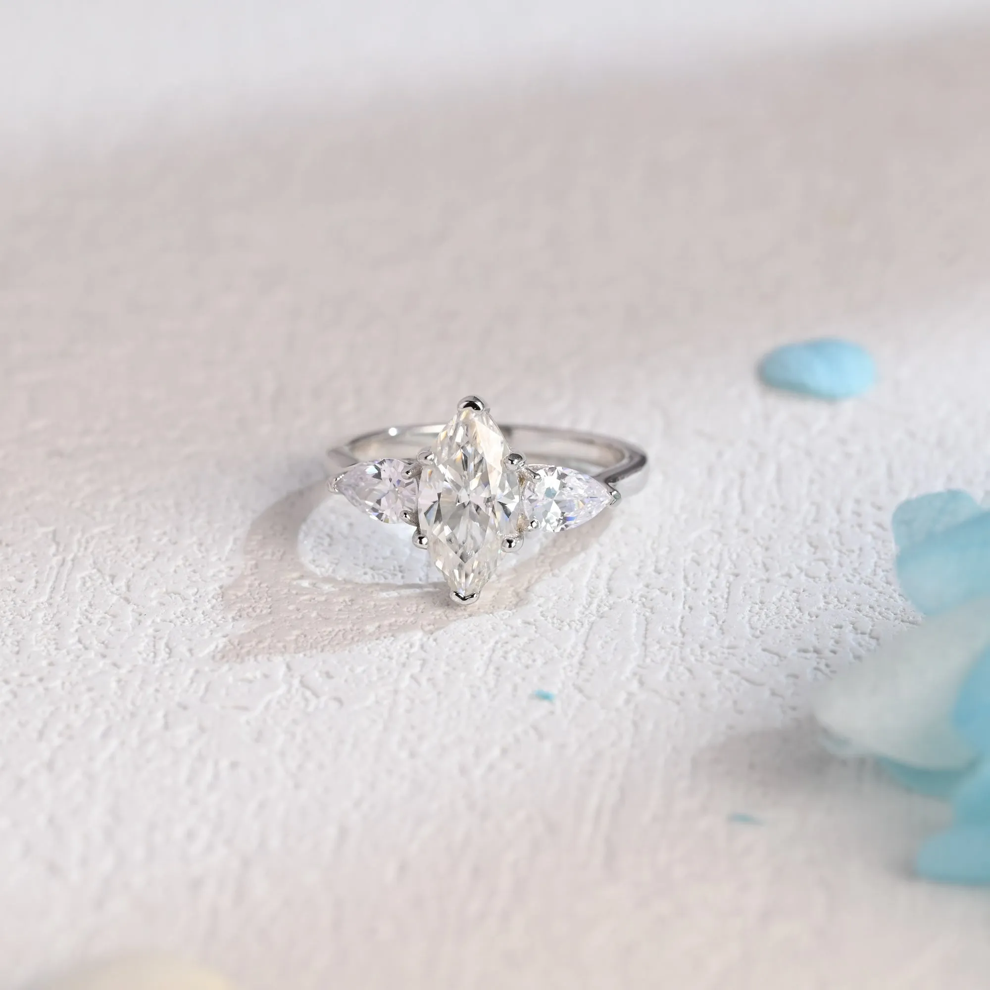 Solid Gold Marquise Cut Three Stone Moissanite Engagement Ring sold by Causyou
