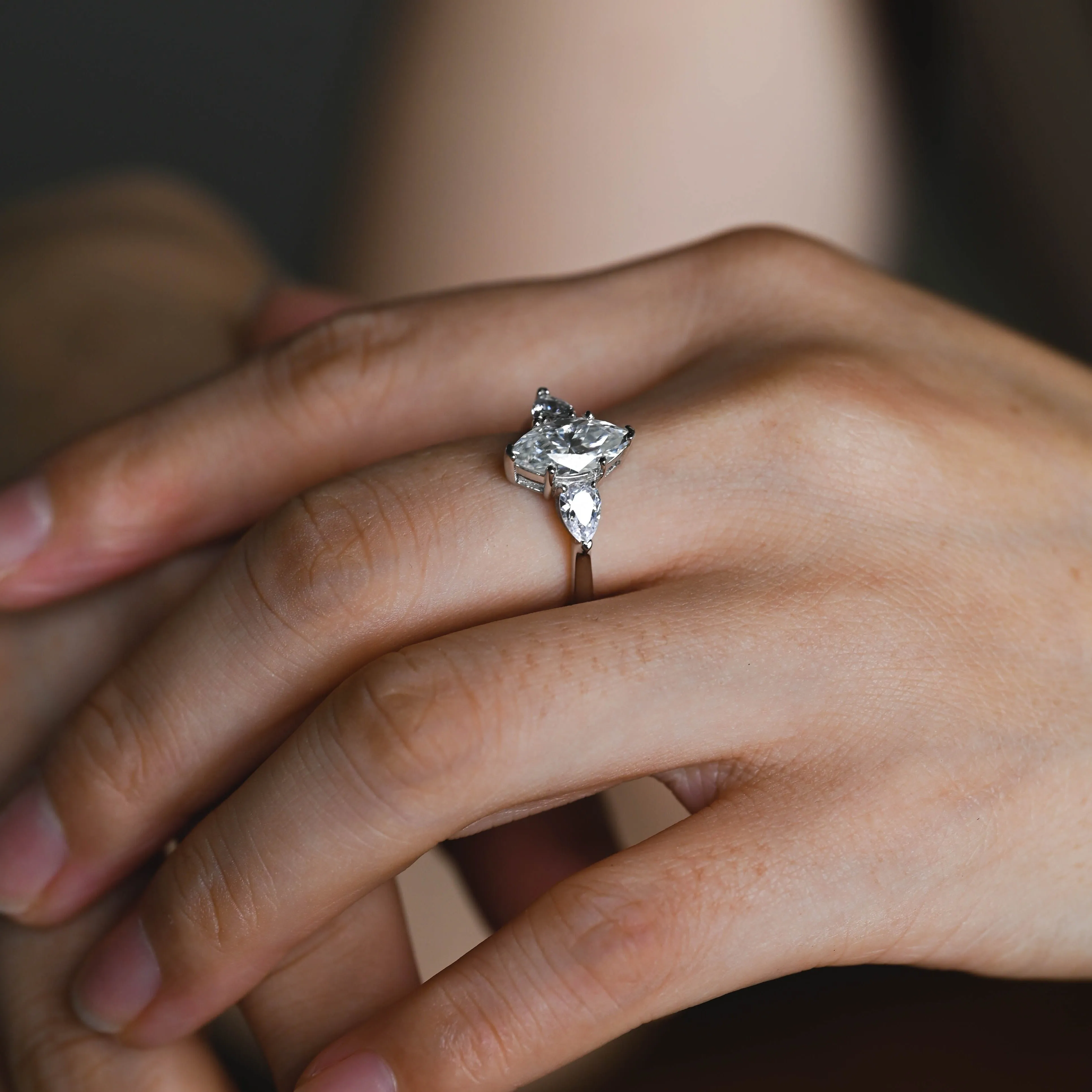 Solid Gold Marquise Cut Three Stone Moissanite Engagement Ring sold by Causyou product image thumbnail 3