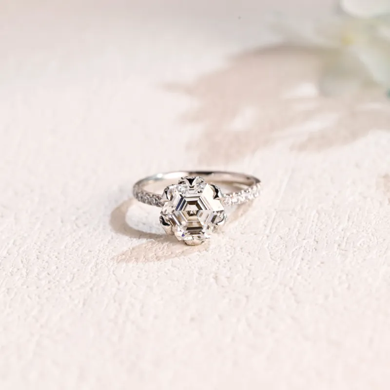 Solid Gold Hexagon Cut Moissanite Engagement Ring, Promise Ring, Proposal Ring, Gift for Woman, Wife sold by Causyou