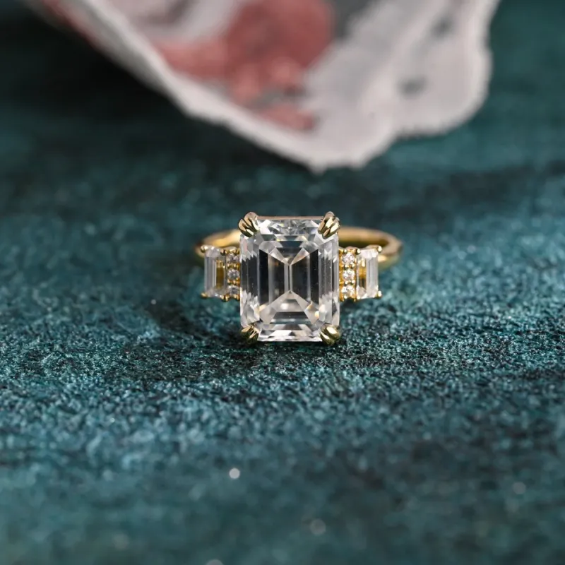 CausYou Solid Gold D/VS1 Emerald Cut Lab Grown Diamond Engagement Ring, Baguette Accents Wedding Ring sold by Causyou