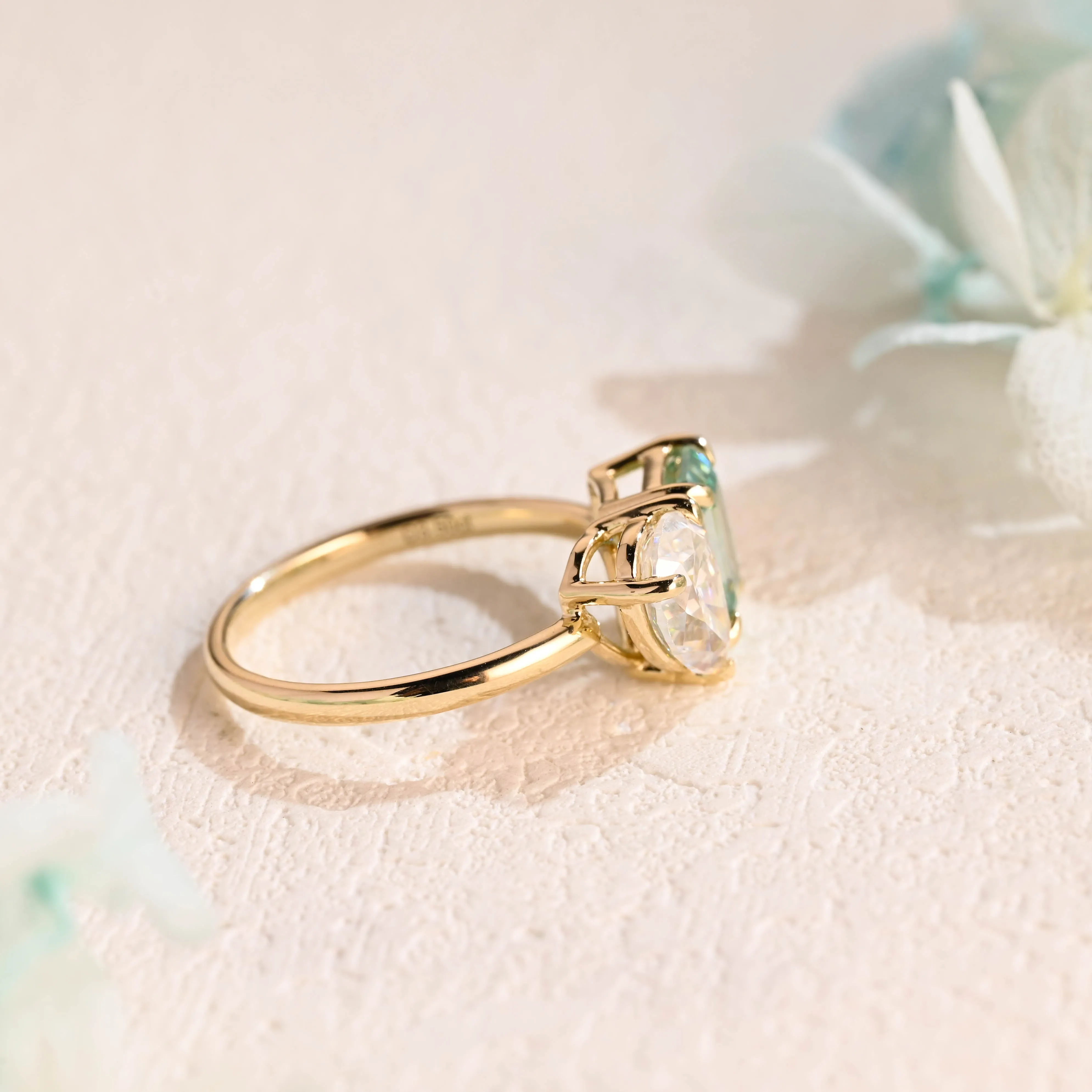CausYou Solid Gold Toi Et Moi Green Moissanite Engagement Ring, Low Set Wedding Ring Promise Ring for Women sold by Causyou product image thumbnail 5
