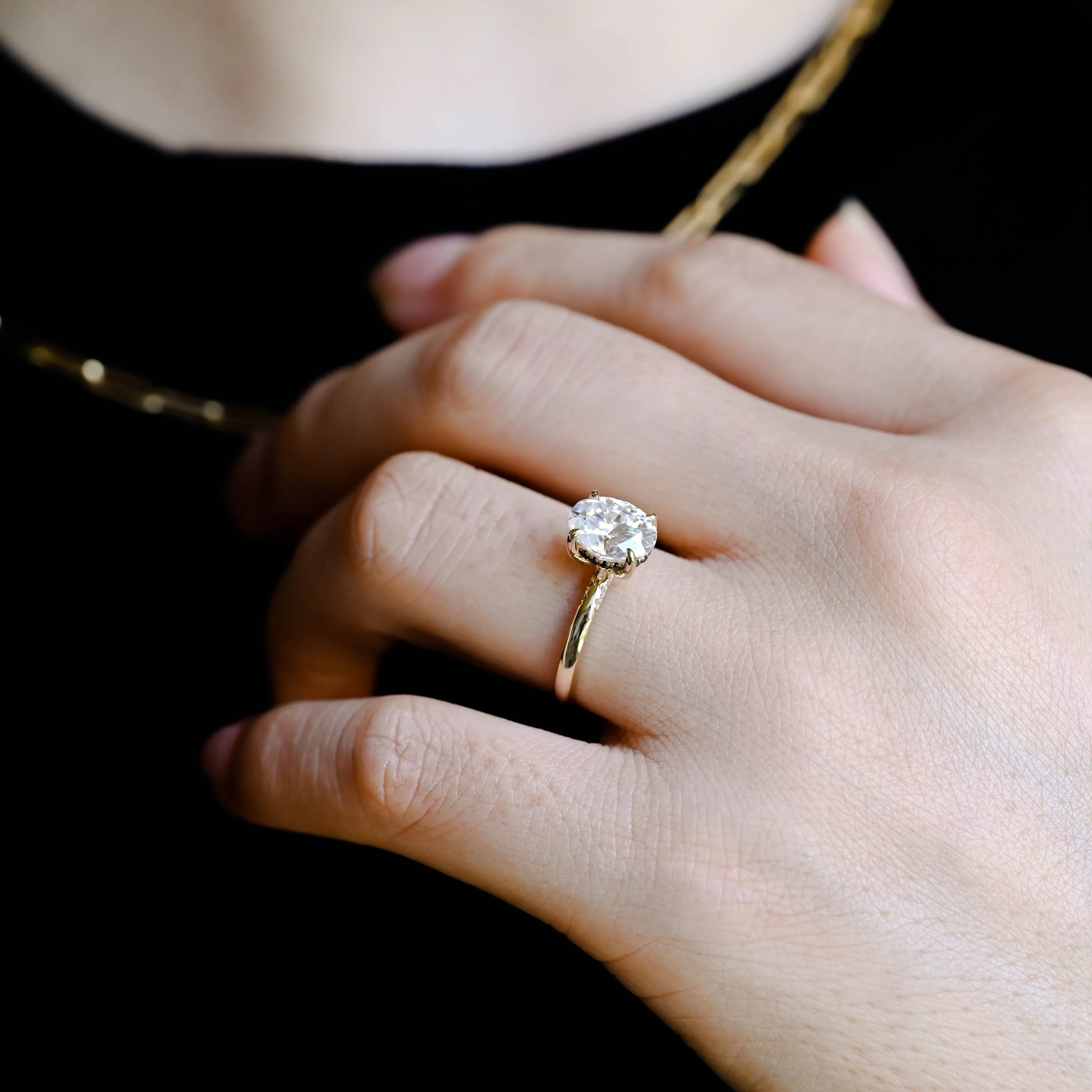 Solid Gold Oval Cut Moissnaite Engagement Ring, Hidden Halo Promise Ring, Proposal Ring, Gift for Women Wife sold by Causyou product image thumbnail 2