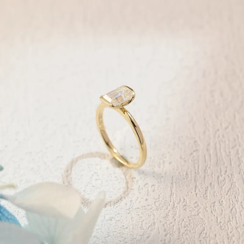 CausYou Solid Gold Half Bezel Emerald Cut Moissanite Engagement Ring, Promise Ring, Proposal Ring, Gift for Woman, Wife sold by Causyou