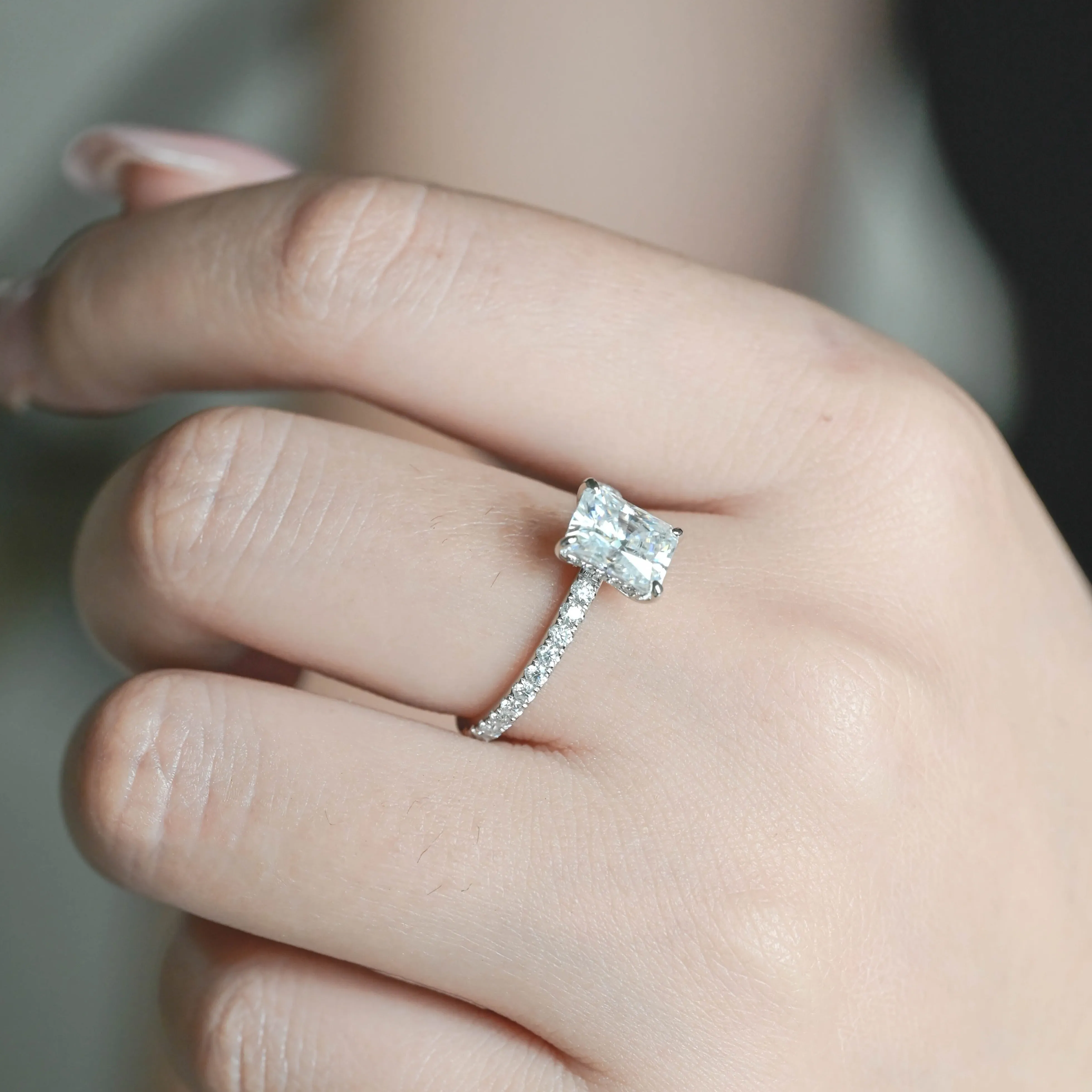 Solid Gold Hidden Halo D/VS1 Radiant Cut Lab Grown Diamond Engagement Ring sold by Causyou product image thumbnail 4