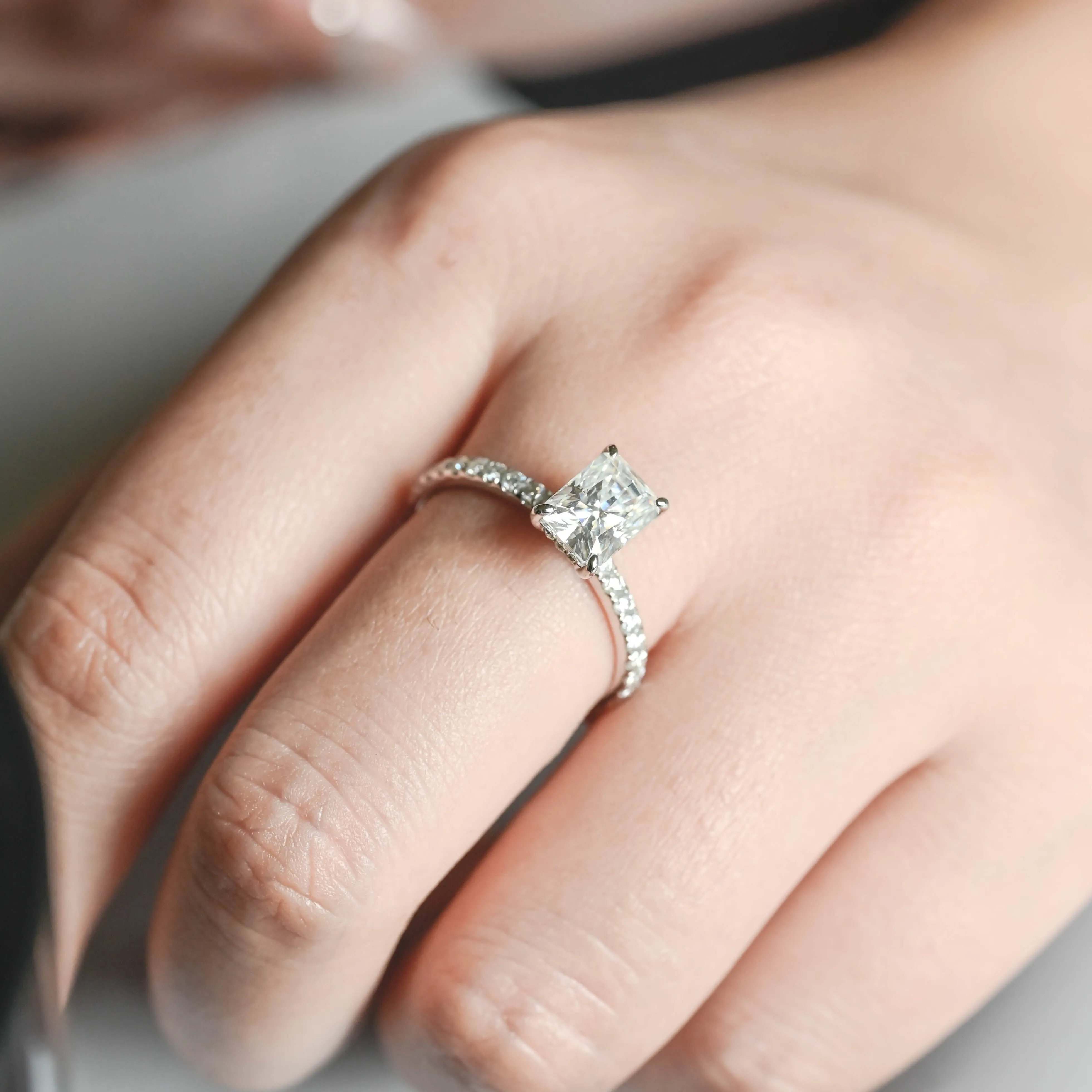 Solid Gold Hidden Halo D/VS1 Radiant Cut Lab Grown Diamond Engagement Ring sold by Causyou product image thumbnail 3