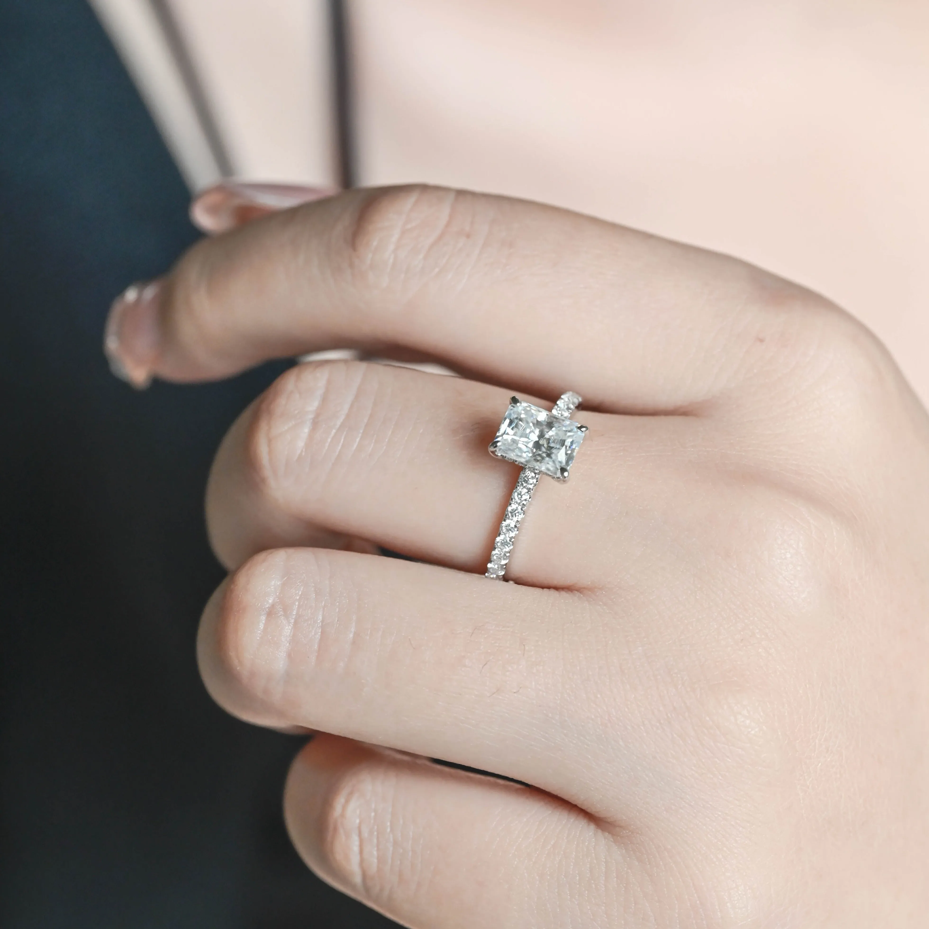 Solid Gold Hidden Halo D/VS1 Radiant Cut Lab Grown Diamond Engagement Ring sold by Causyou product image thumbnail 2