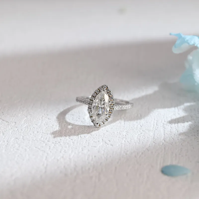 Solid Gold Halo Marquise Cut Moissanite Engagement Ring sold by Causyou