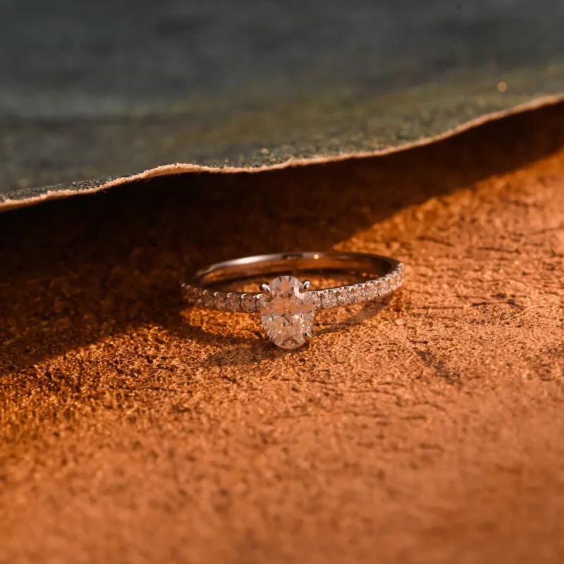 CausYou Solid Gold D/VS1 Half Pave Oval Cut Lab Grown Diamond Engagement Ring, Classic Wedding Bridal Ring sold by Causyou