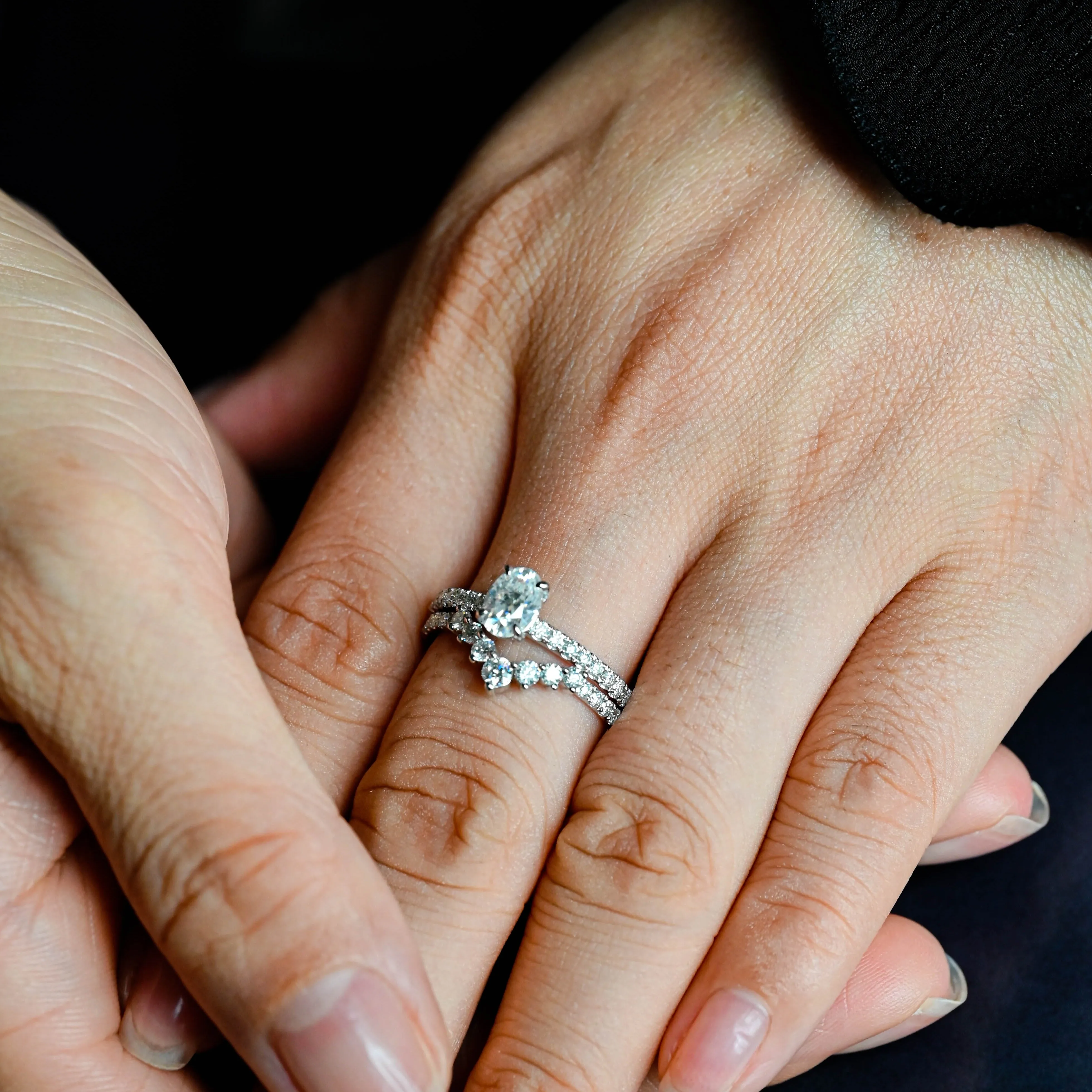 CausYou Solid Gold D/VS1 Half Pave Oval Cut Lab Grown Diamond Engagement Ring, Classic Wedding Bridal Ring sold by Causyou product image thumbnail 4