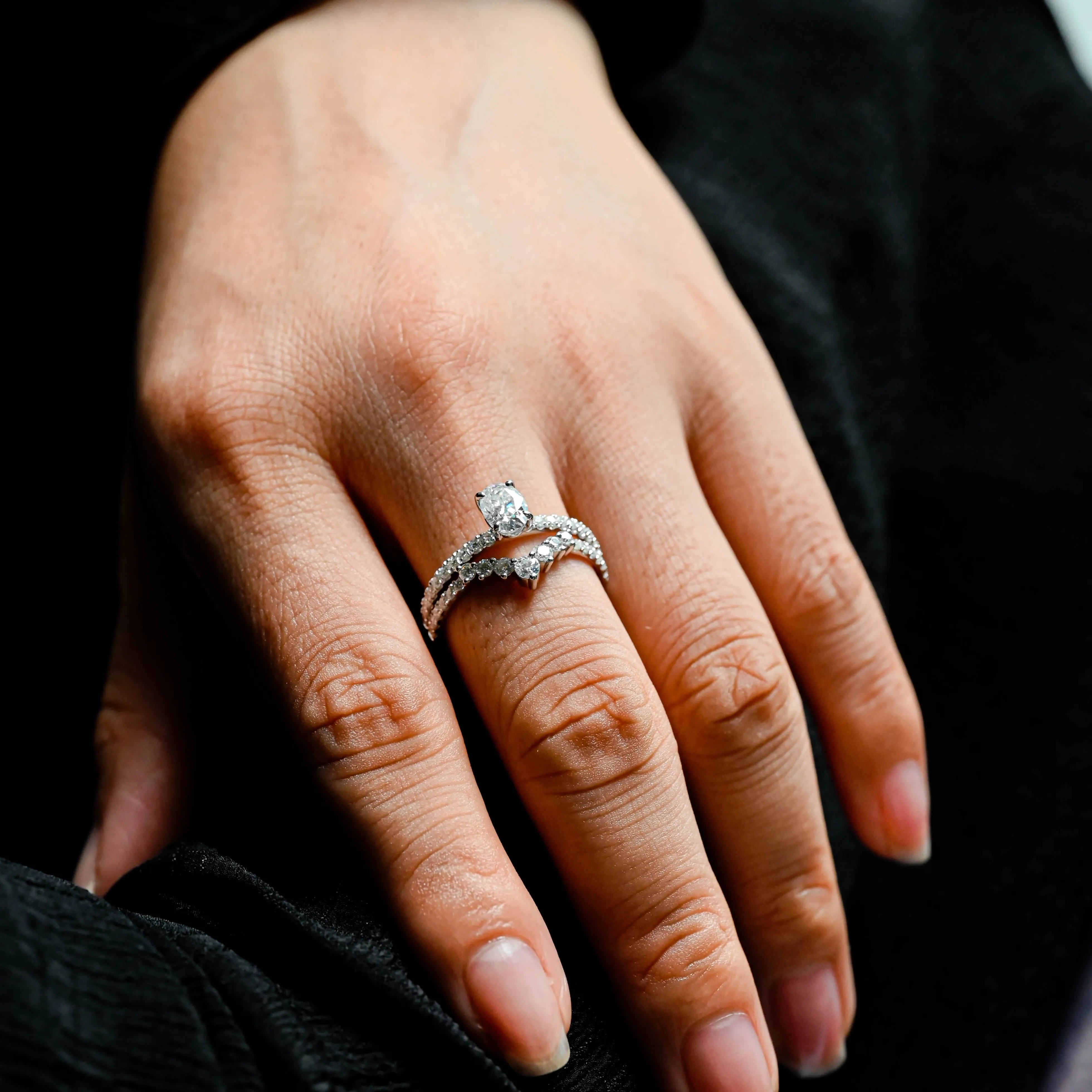 CausYou Solid Gold D/VS1 Half Pave Oval Cut Lab Grown Diamond Engagement Ring, Classic Wedding Bridal Ring sold by Causyou product image thumbnail 3